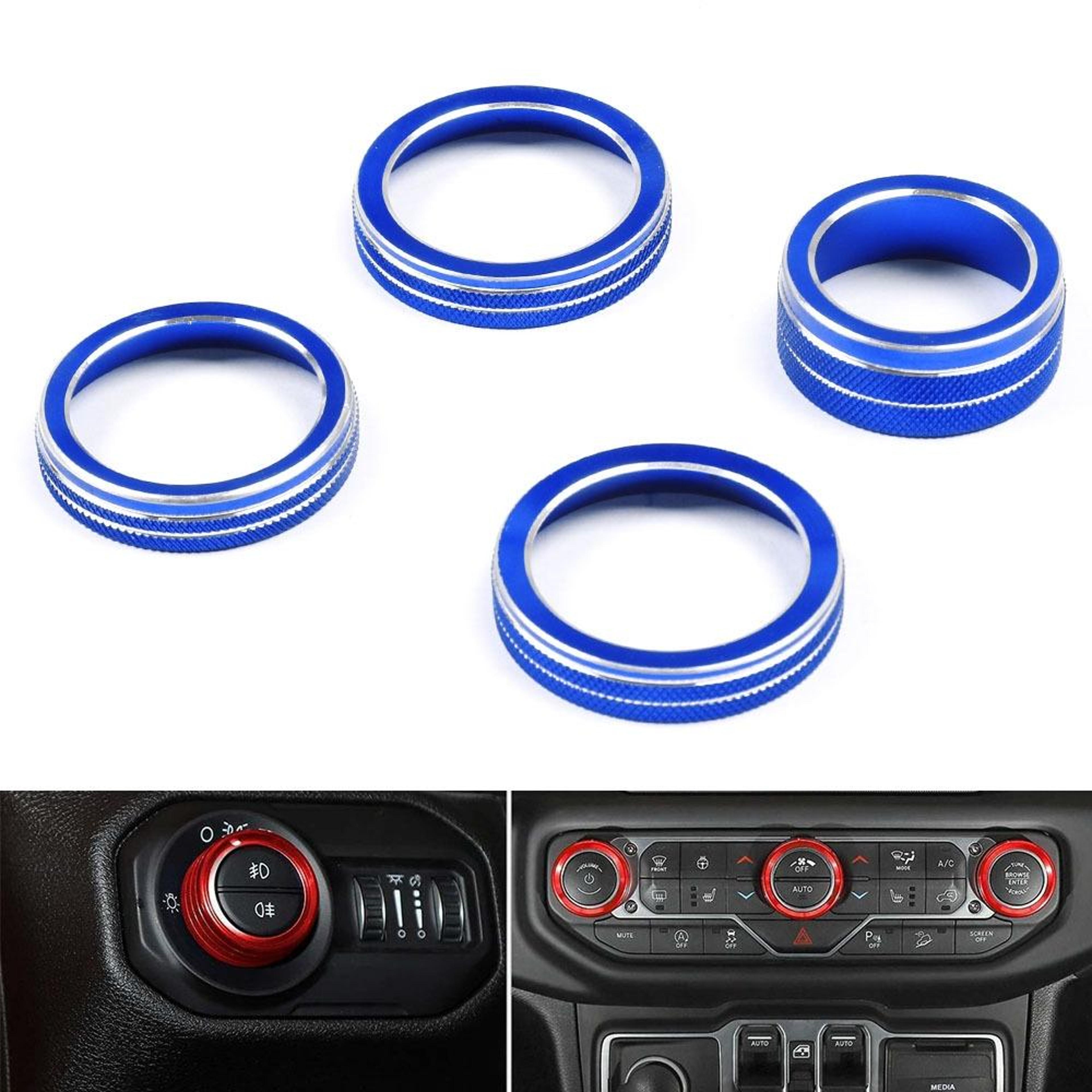 jeep wrangler jl 2018-2021 jeep wrangler jl accessories 4-piece aluminum ac knob & headlight switch trim set