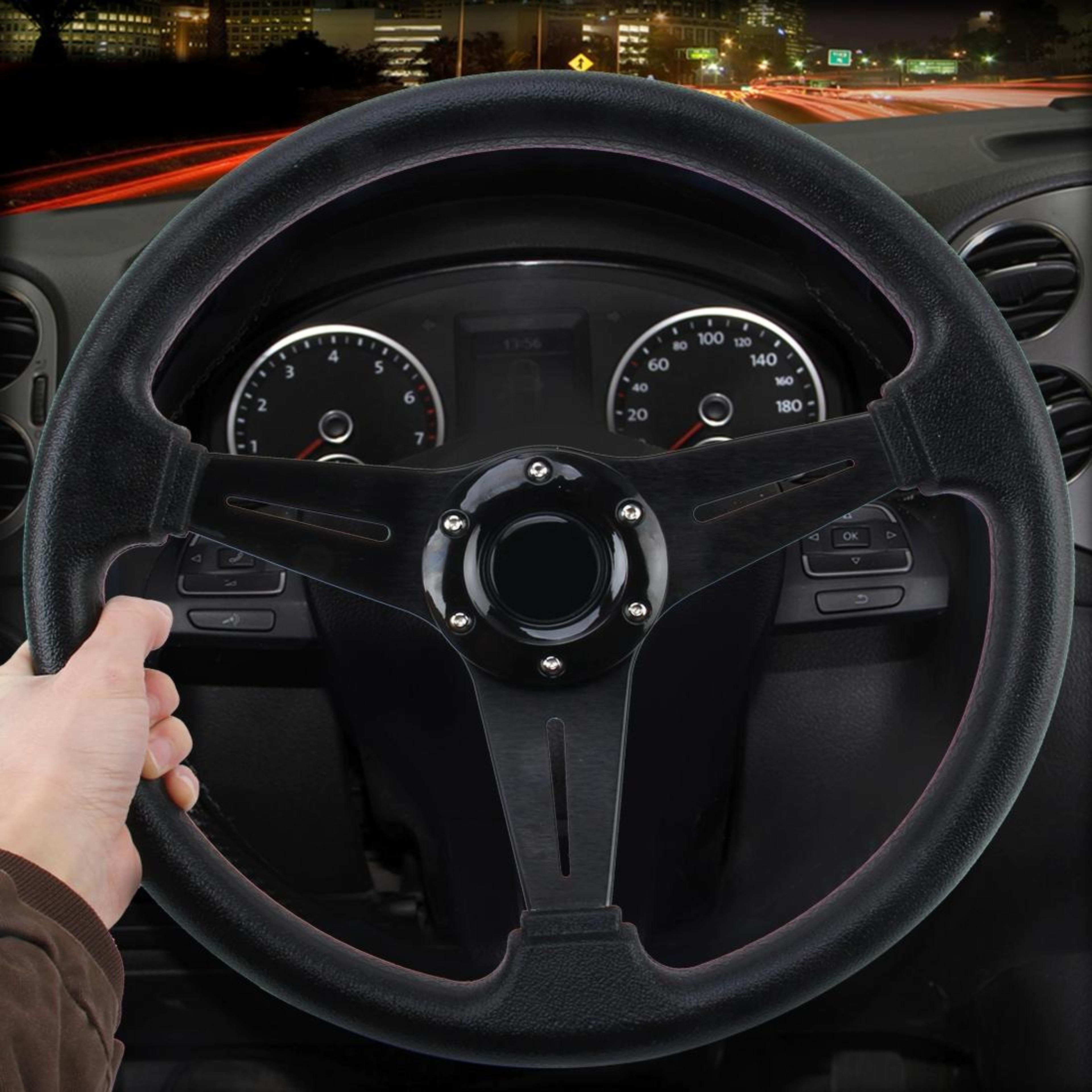 universal 14 inch racing steering wheel with pu grip and horn button