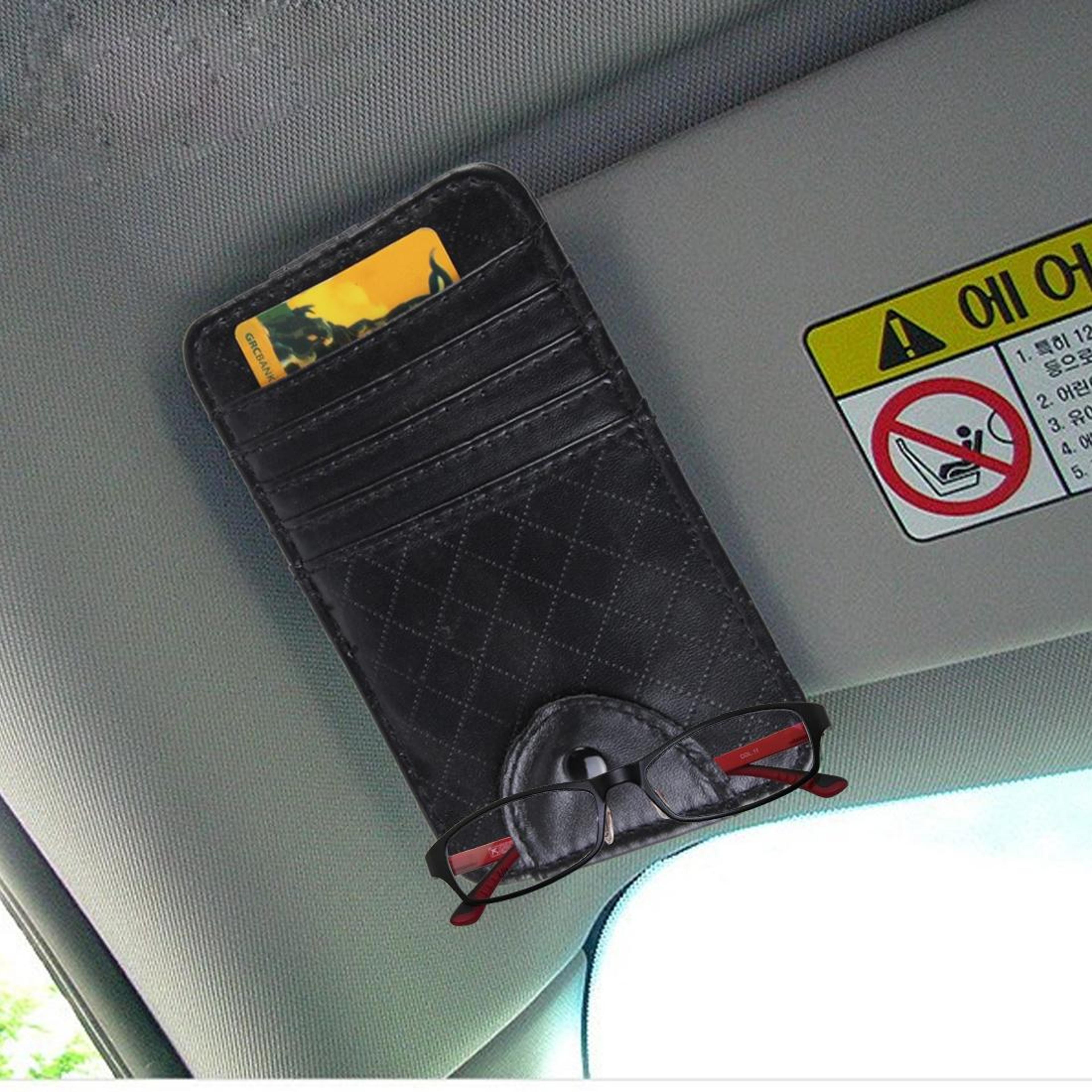 premium car visor organizer with car sunglasses holder card & storage pouch for most vehicles