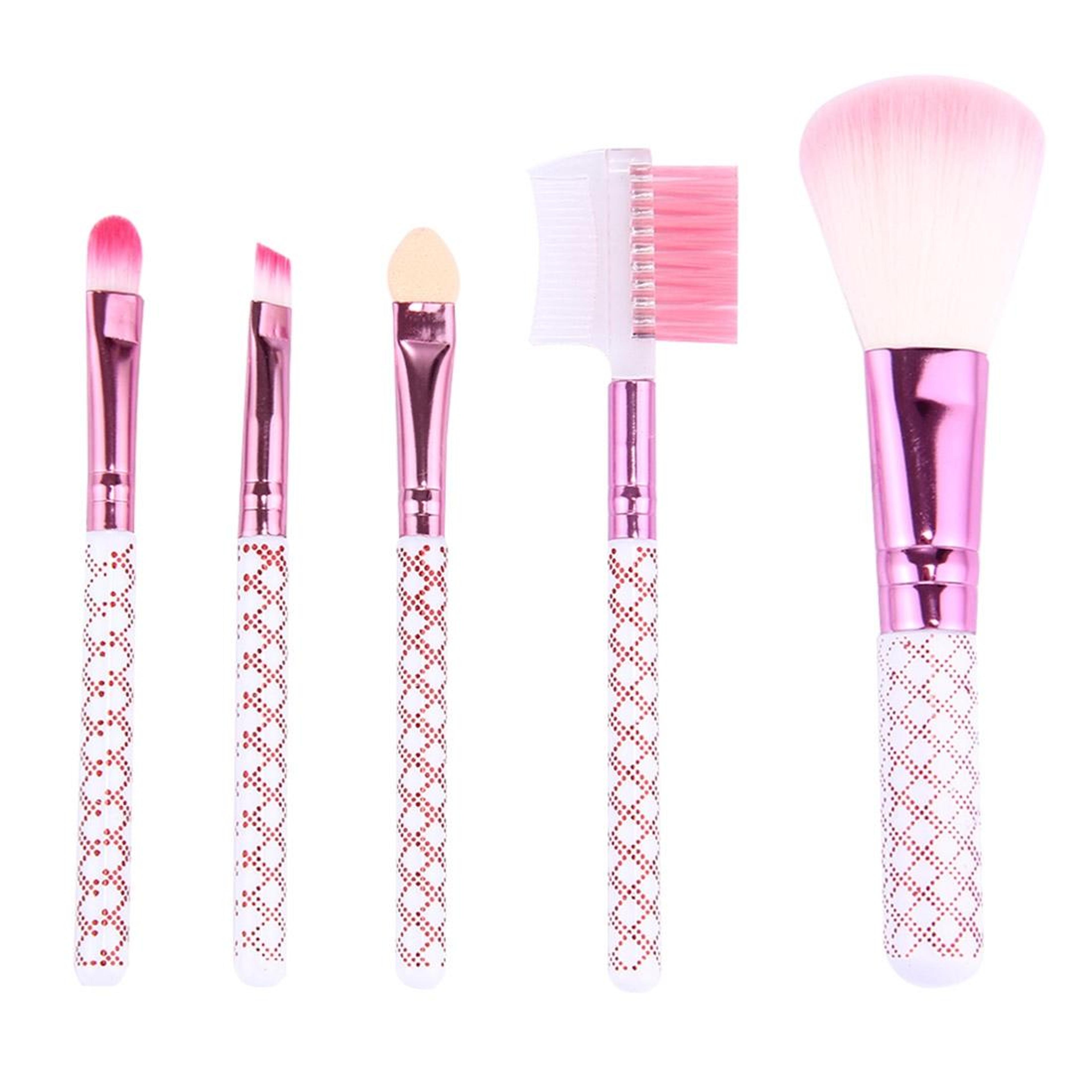 5 in 1 makeup brush set professional travel makeup brush kit with pink striped case