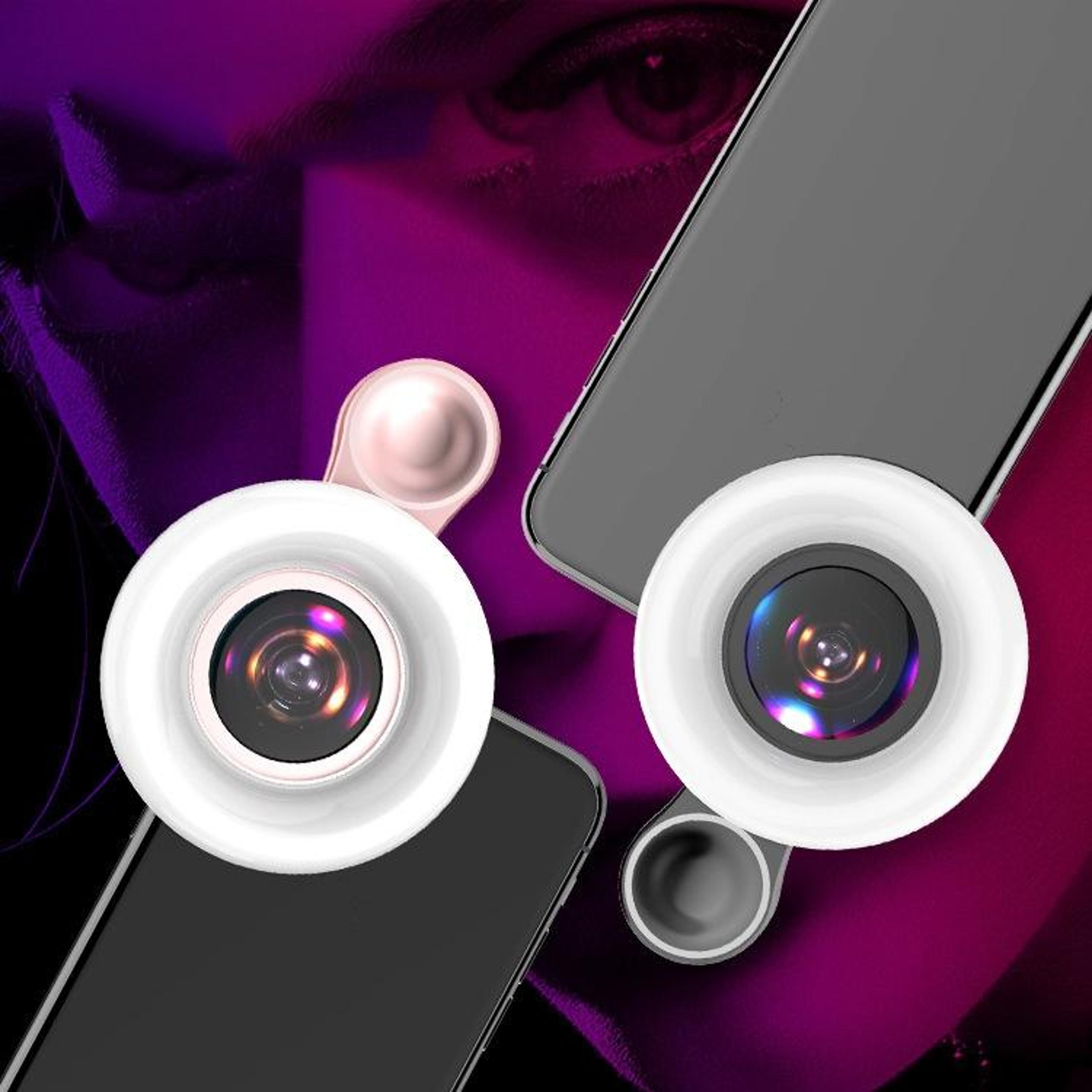 clip-on phone macro lens with led selfie light for makeup, close-up photography & content creation