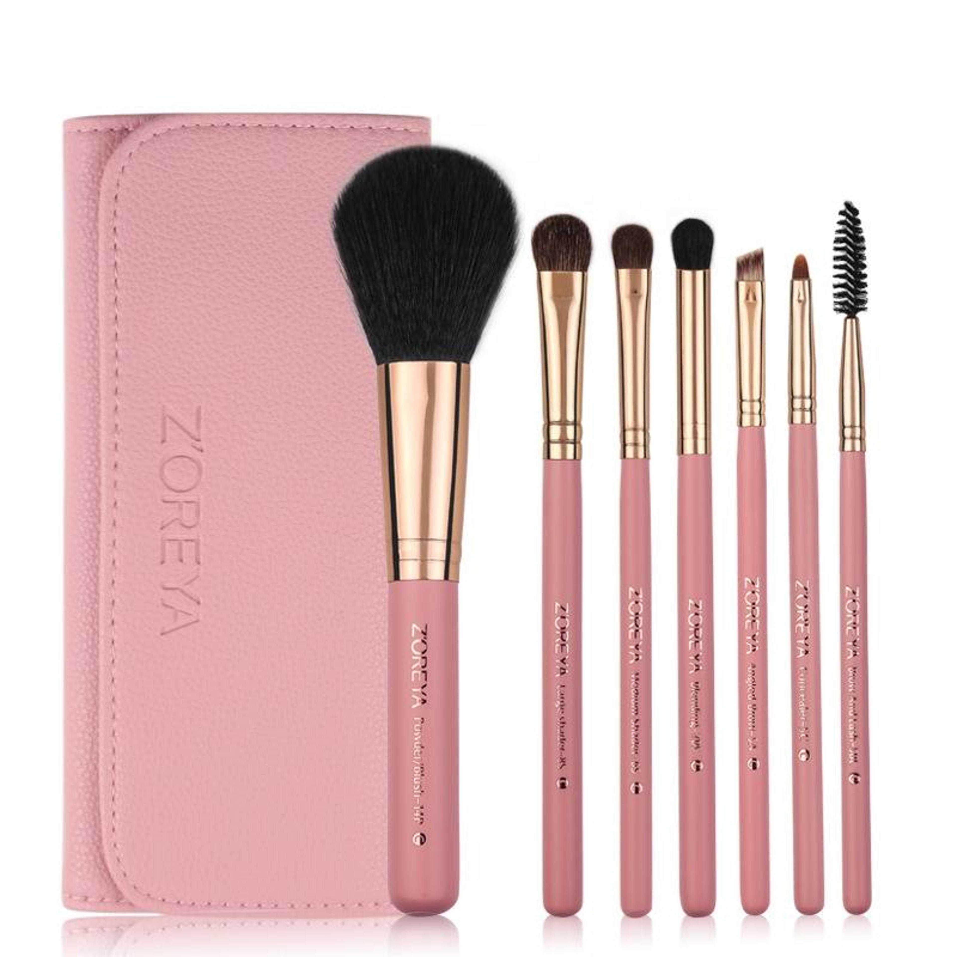 7-in-1 makeup brush set with foundation & blush brushes, soft fiber bristles and magnetic travel case