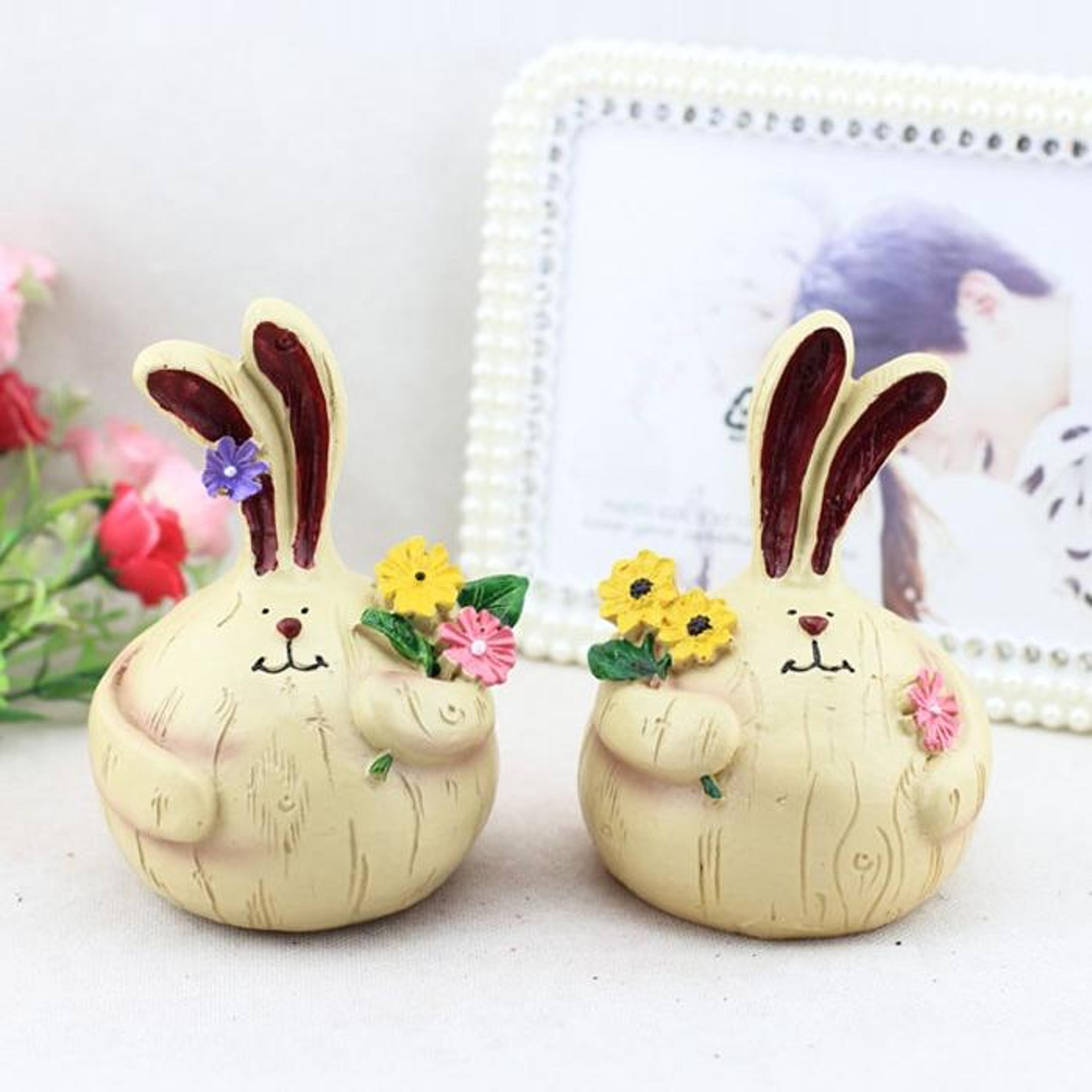 pair cute rabbit figurine resin decor set for home, office & bar display