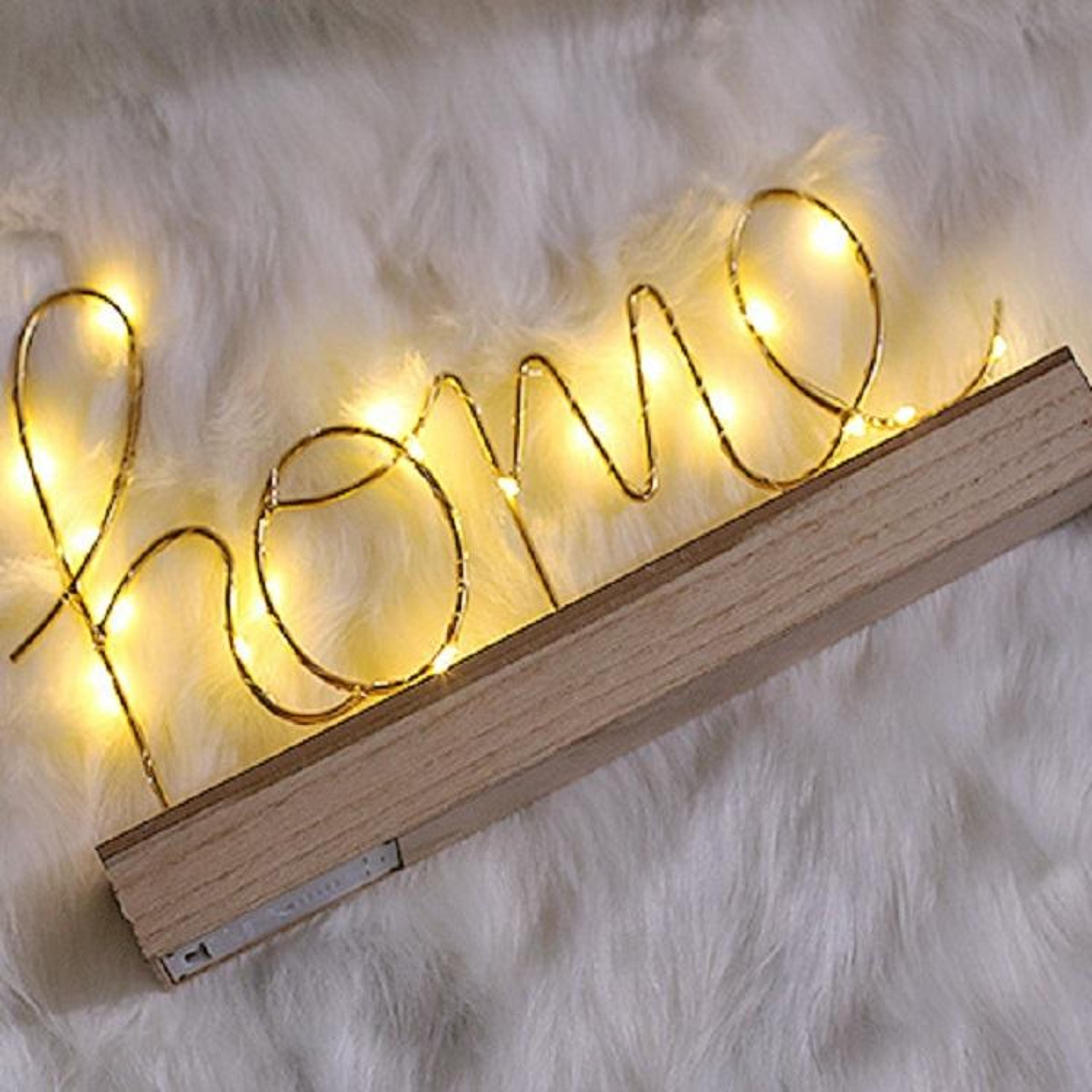 letter home led night light wooden bedside lamp with wrought iron frame for bedroom & home decor