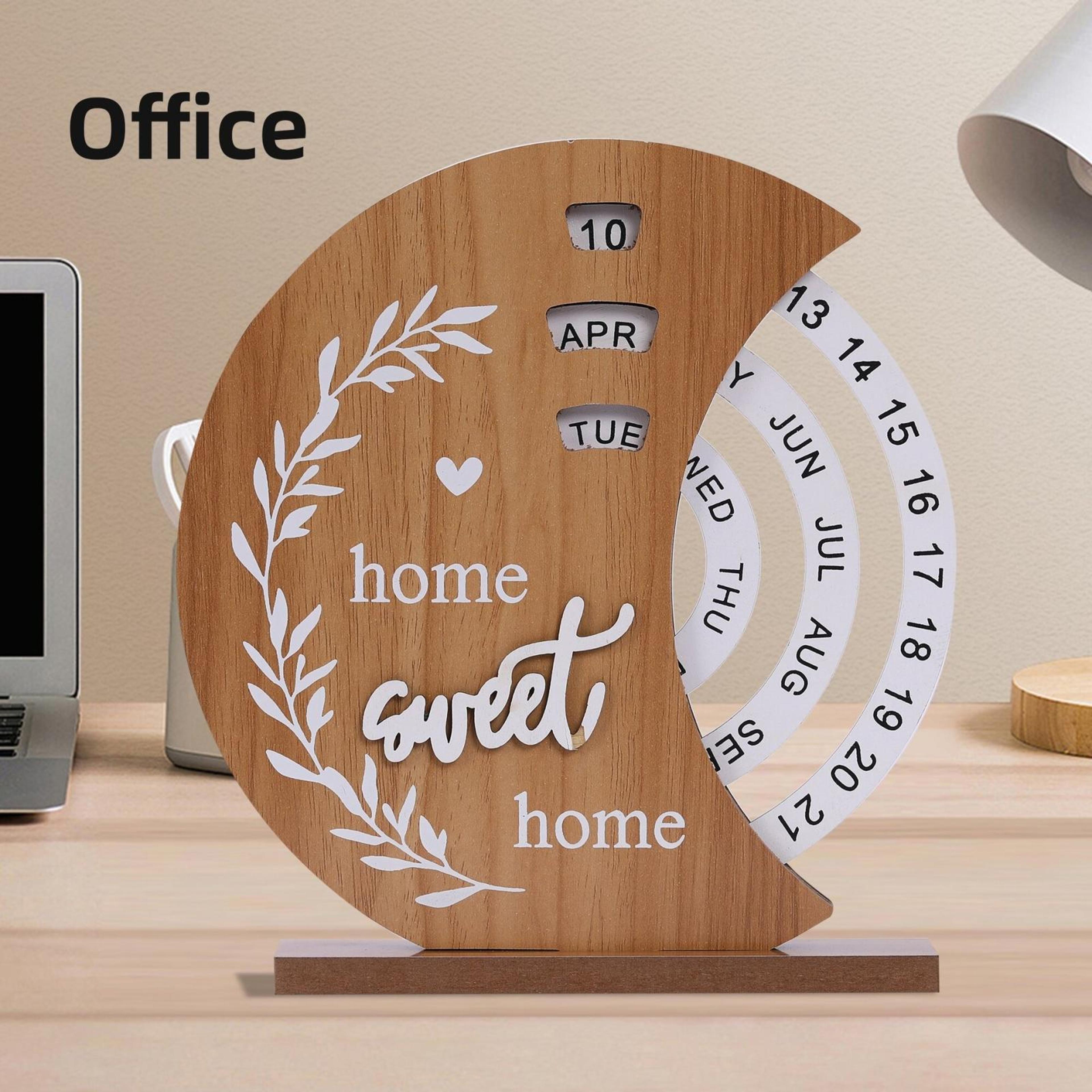 wooden perpetual calendar rotating desk calendar vintage desk decor for home & office