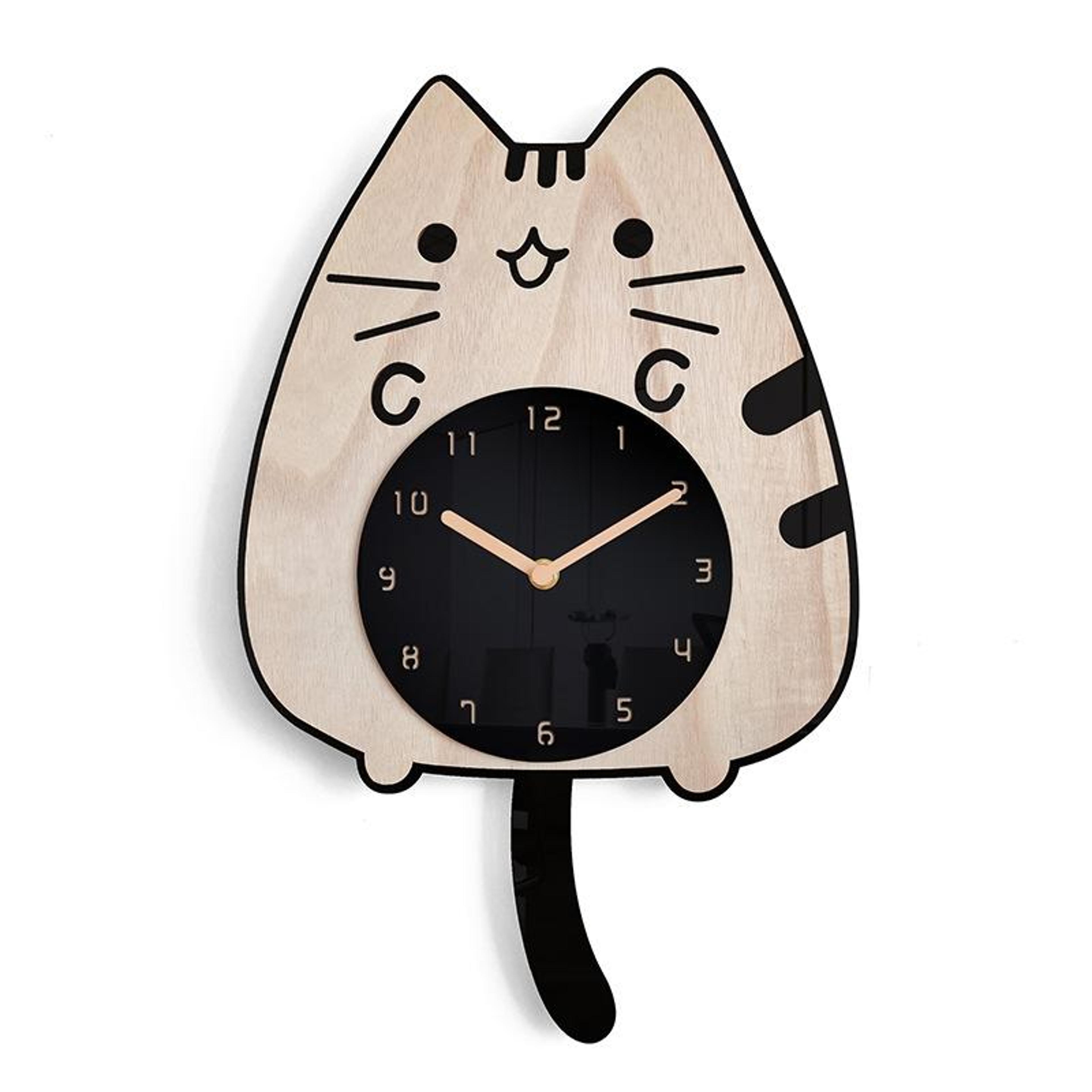 cute cat wall clock wooden pendulum wall clock for living room home decor