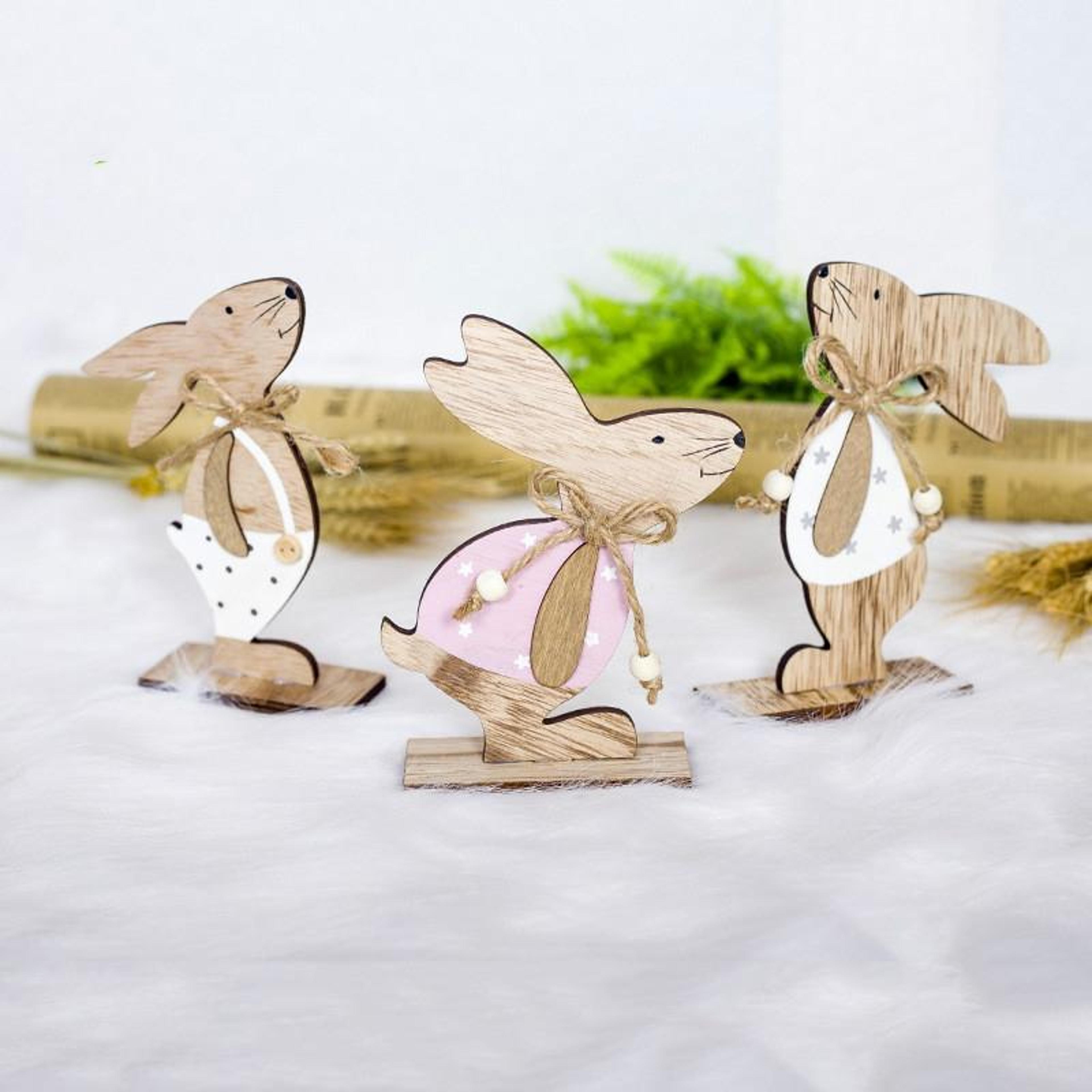 2pcs easter bunny decor wooden rabbit ornaments for spring home & table decoration