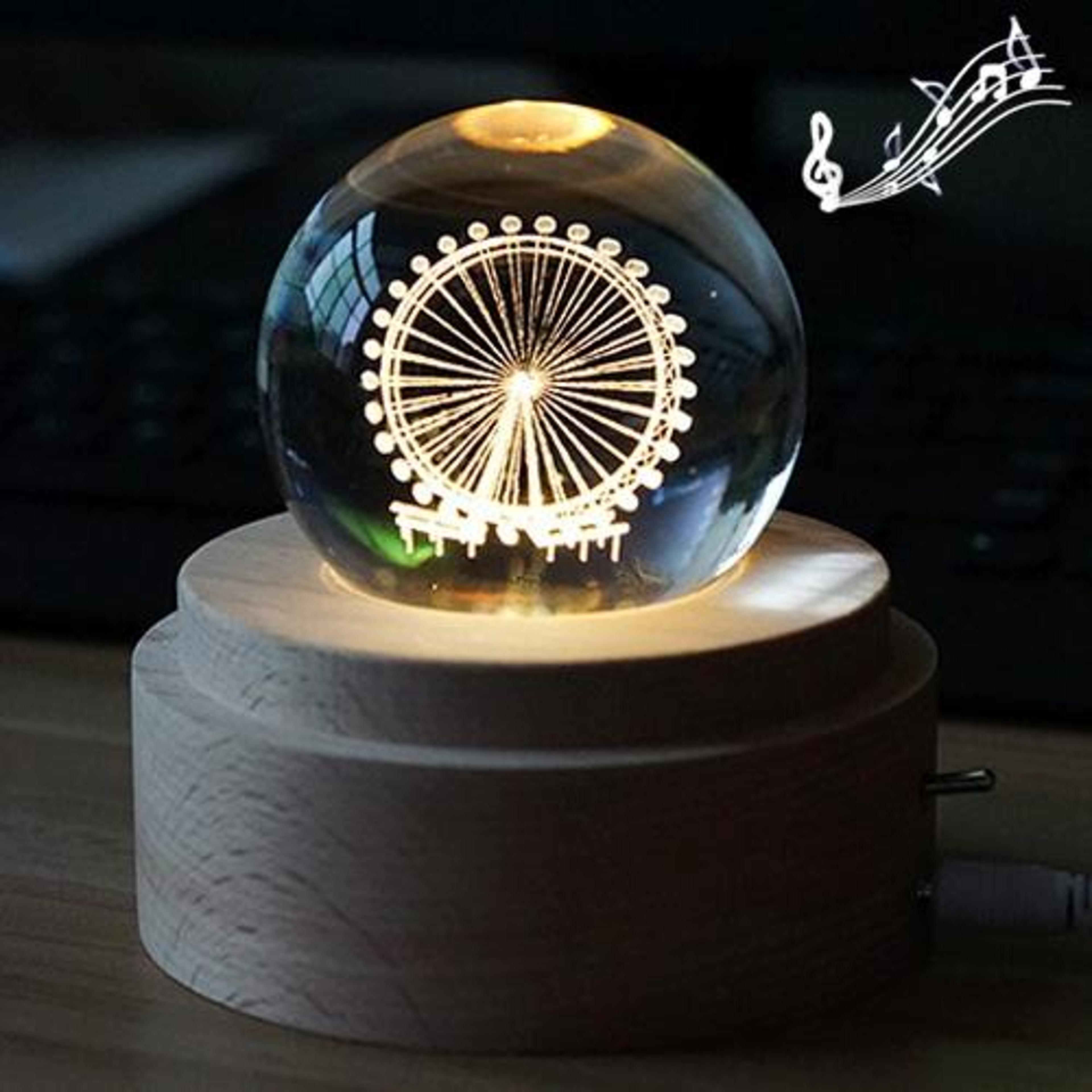 3d crystal ball music box with ferris wheel engraving wooden base birthday gift decor