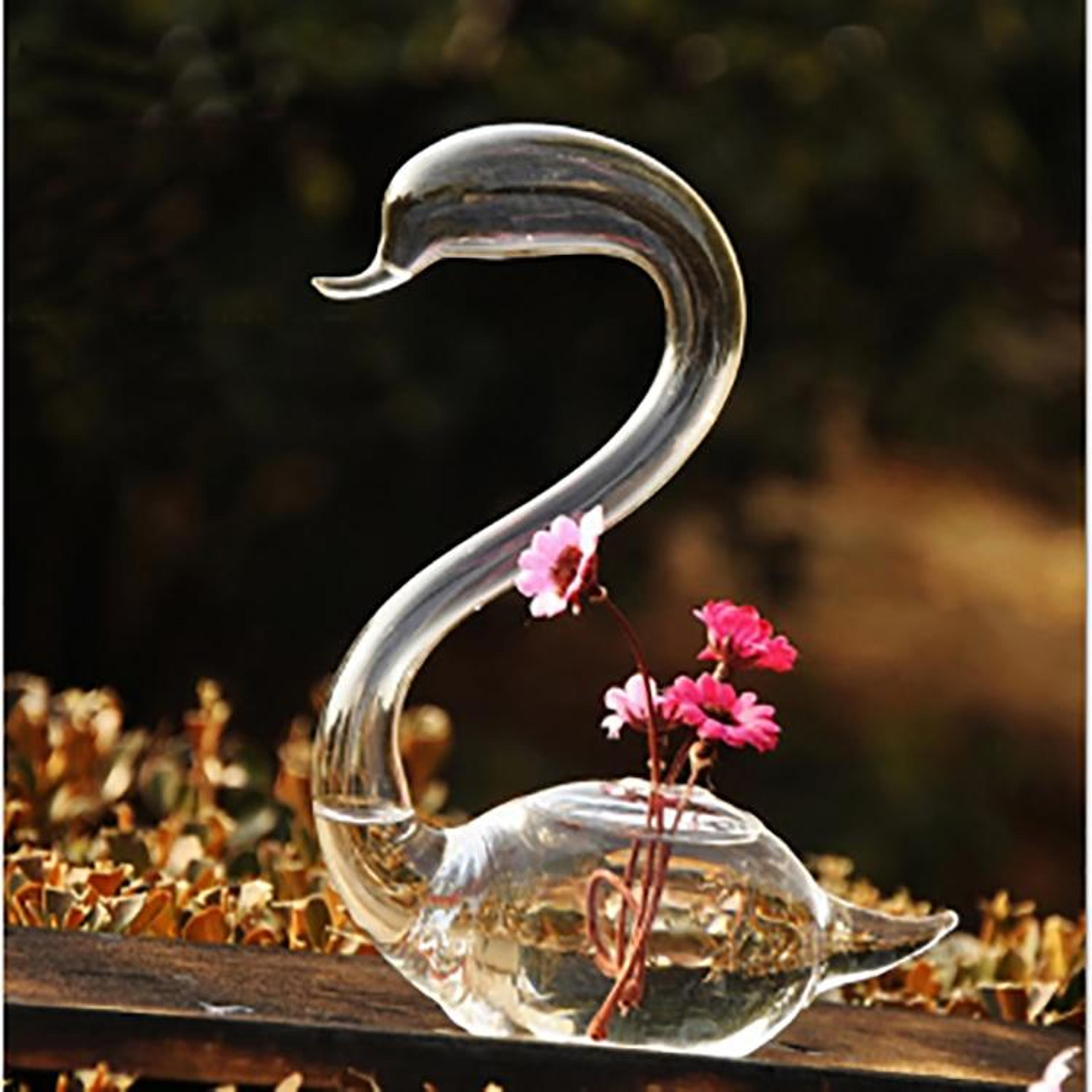 elegant glass flower vase swan design decorative tabletop vase for home, wedding & office decor