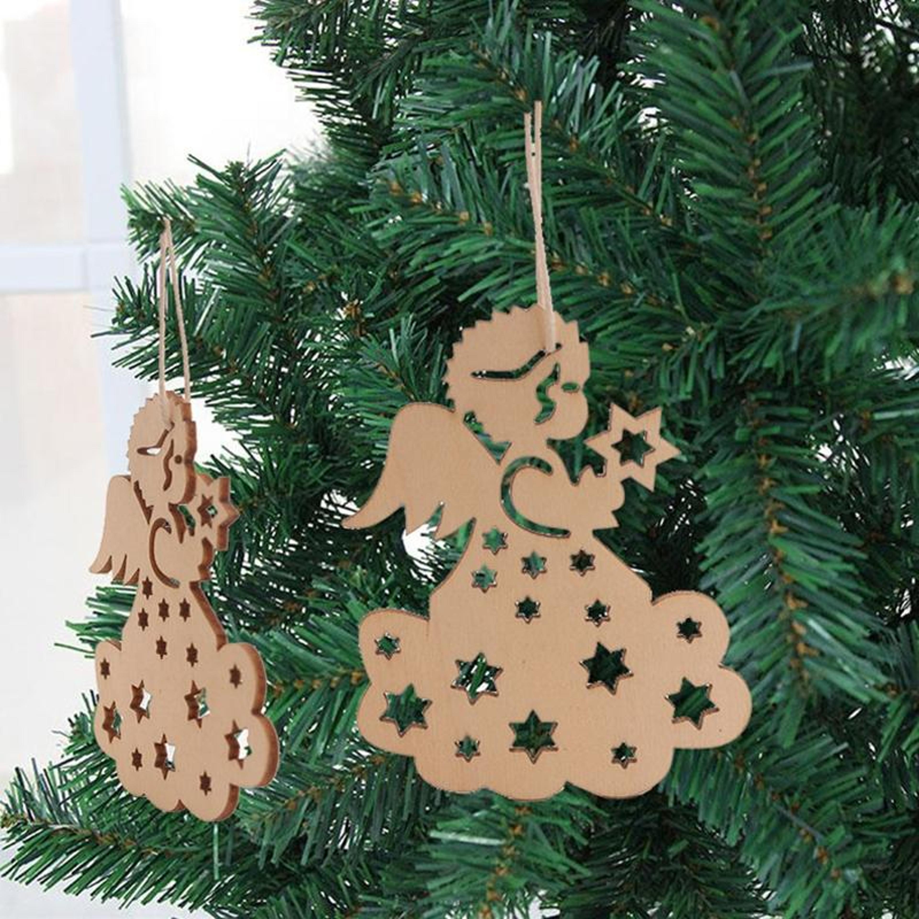 10pcs wood christmas ornaments hollow carved christmas tree decorations for diy holiday decor