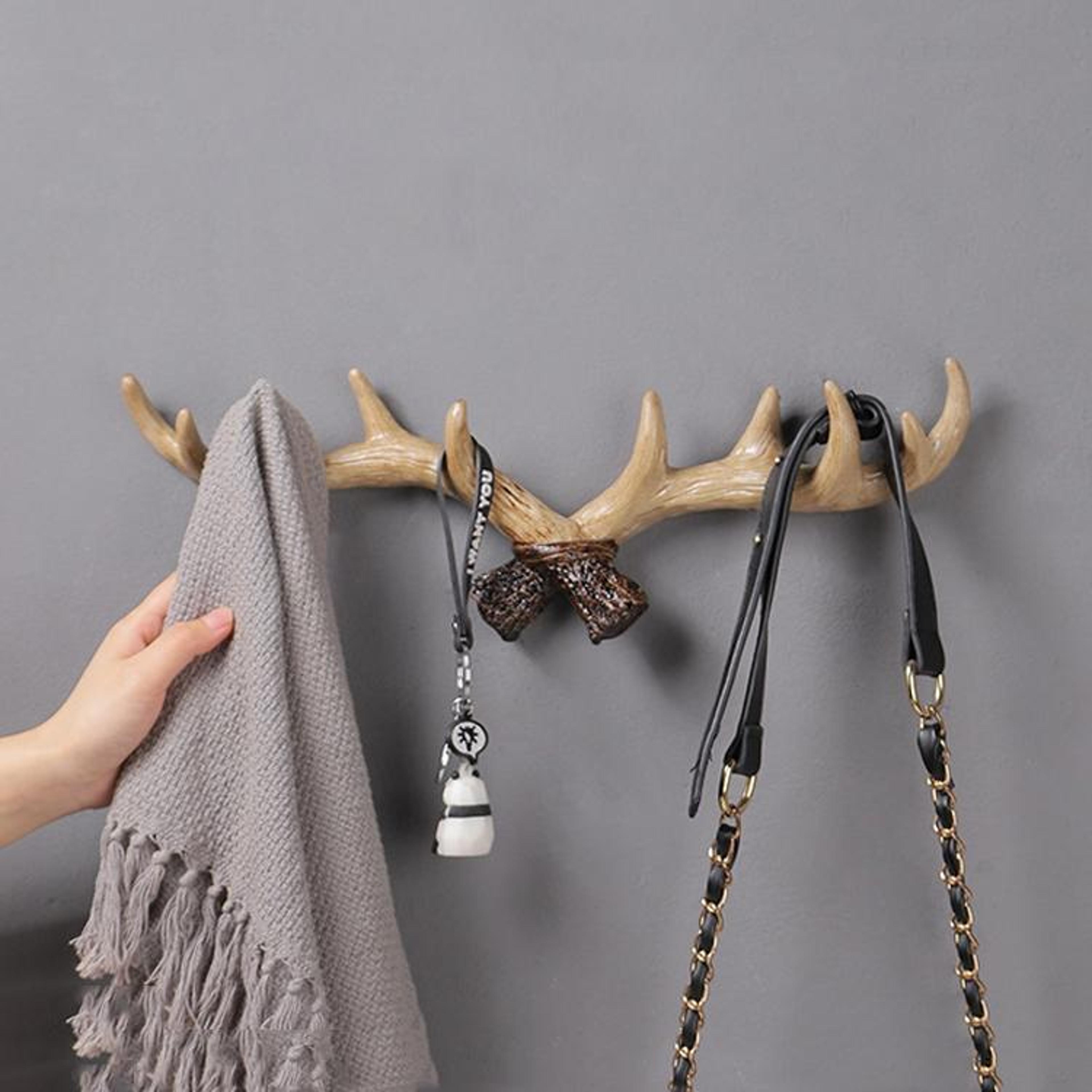 rustic antler wall hook resin deer coat hanger for entryway, living room & home decor
