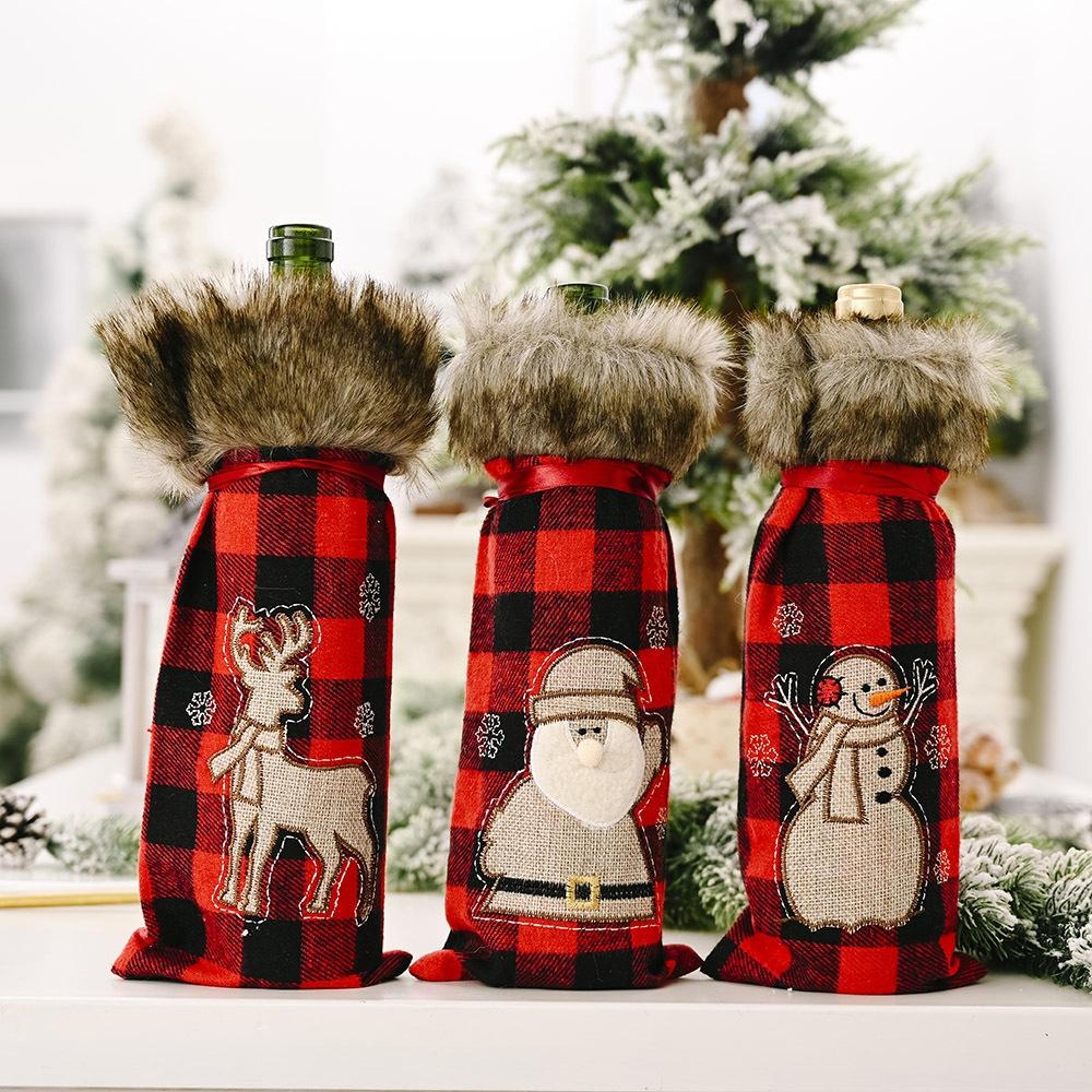 christmas wine bottle cover set red lattice champagne gift bag holiday decoration