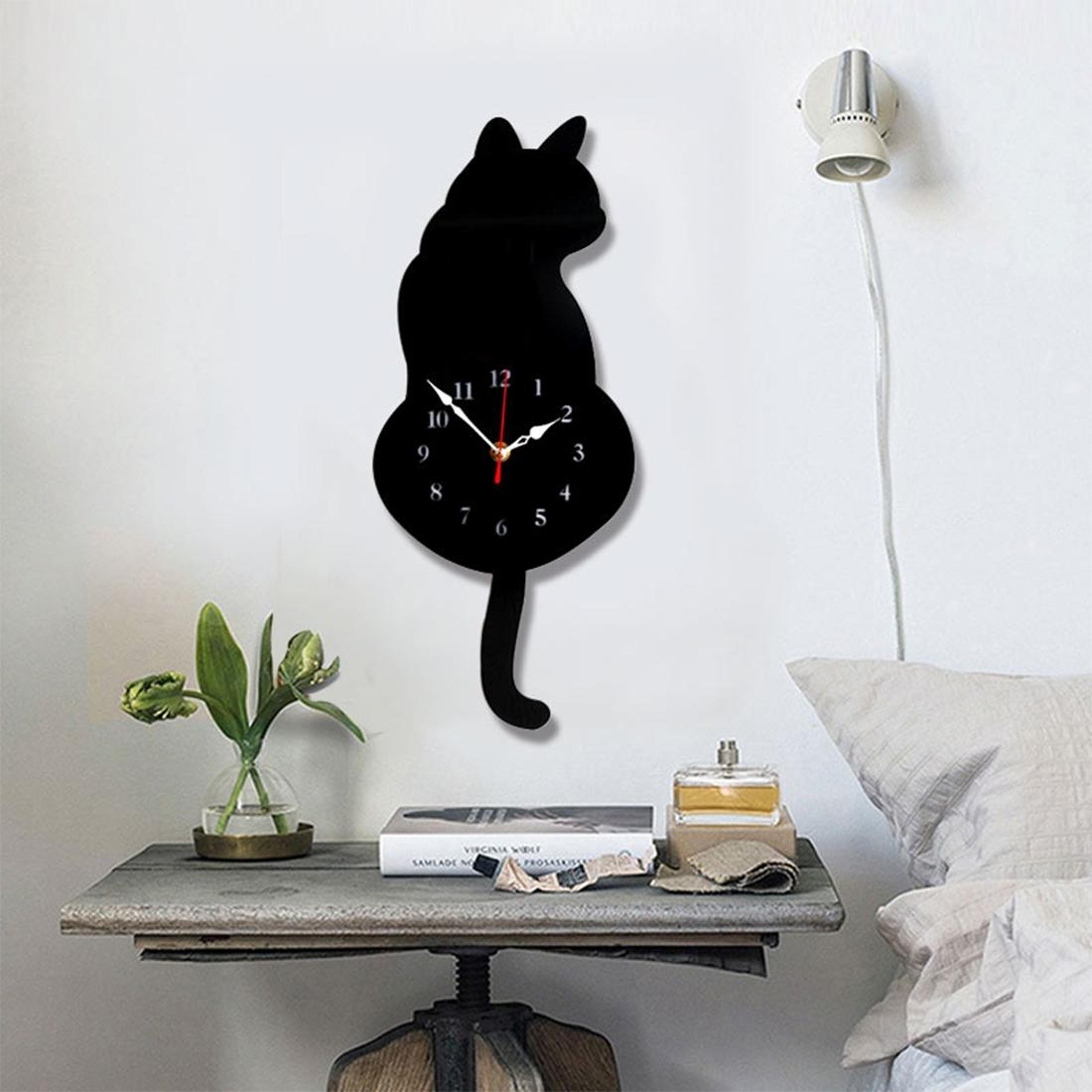 cute cat wall clock with swinging tail battery operated pendulum wall clock for home decor