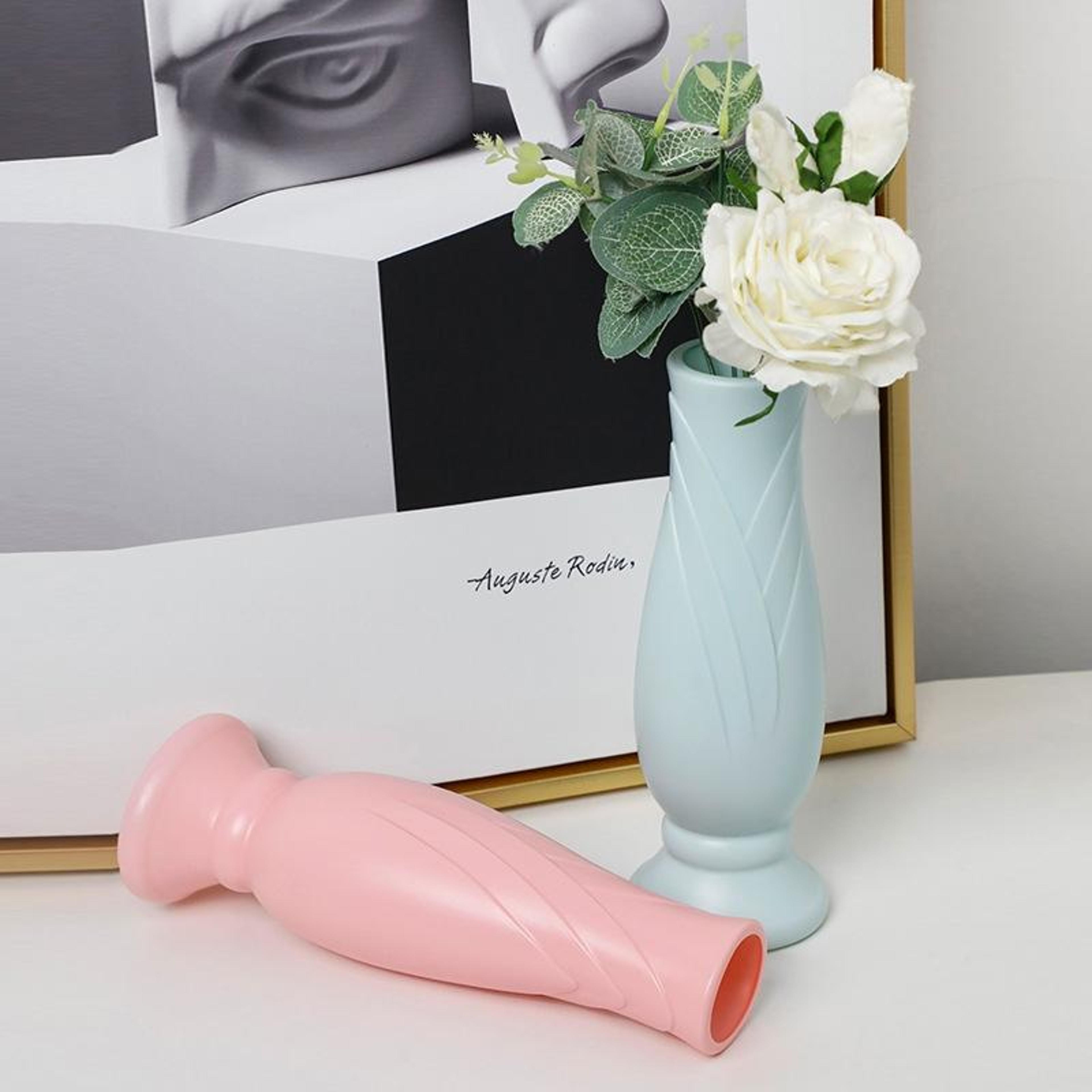 petal plastic decorative vase, modern faux ceramic flower vase for elegant home decor
