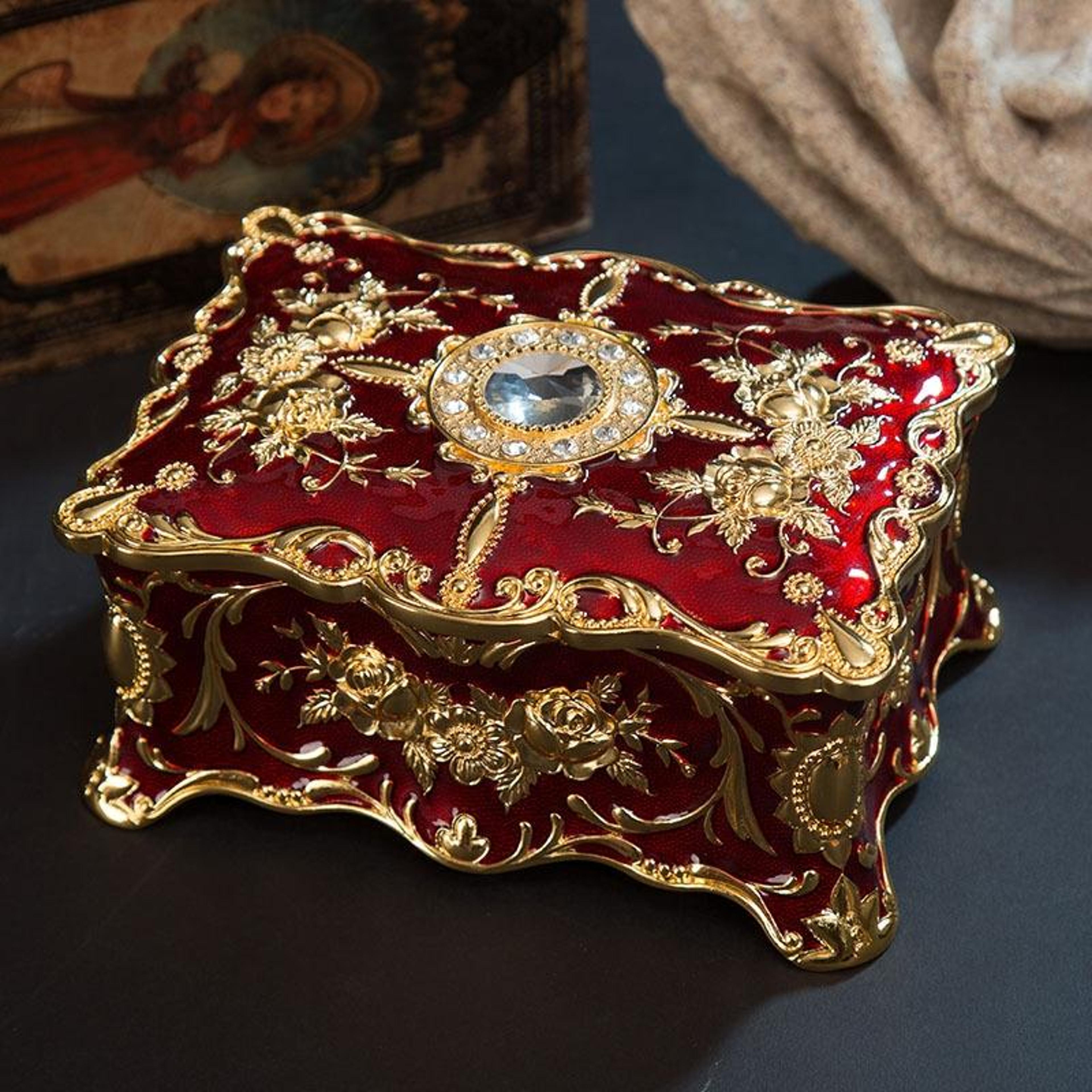 luxury enamel jewelry trinket box decorative keepsake storage case with handcrafted crystal accent