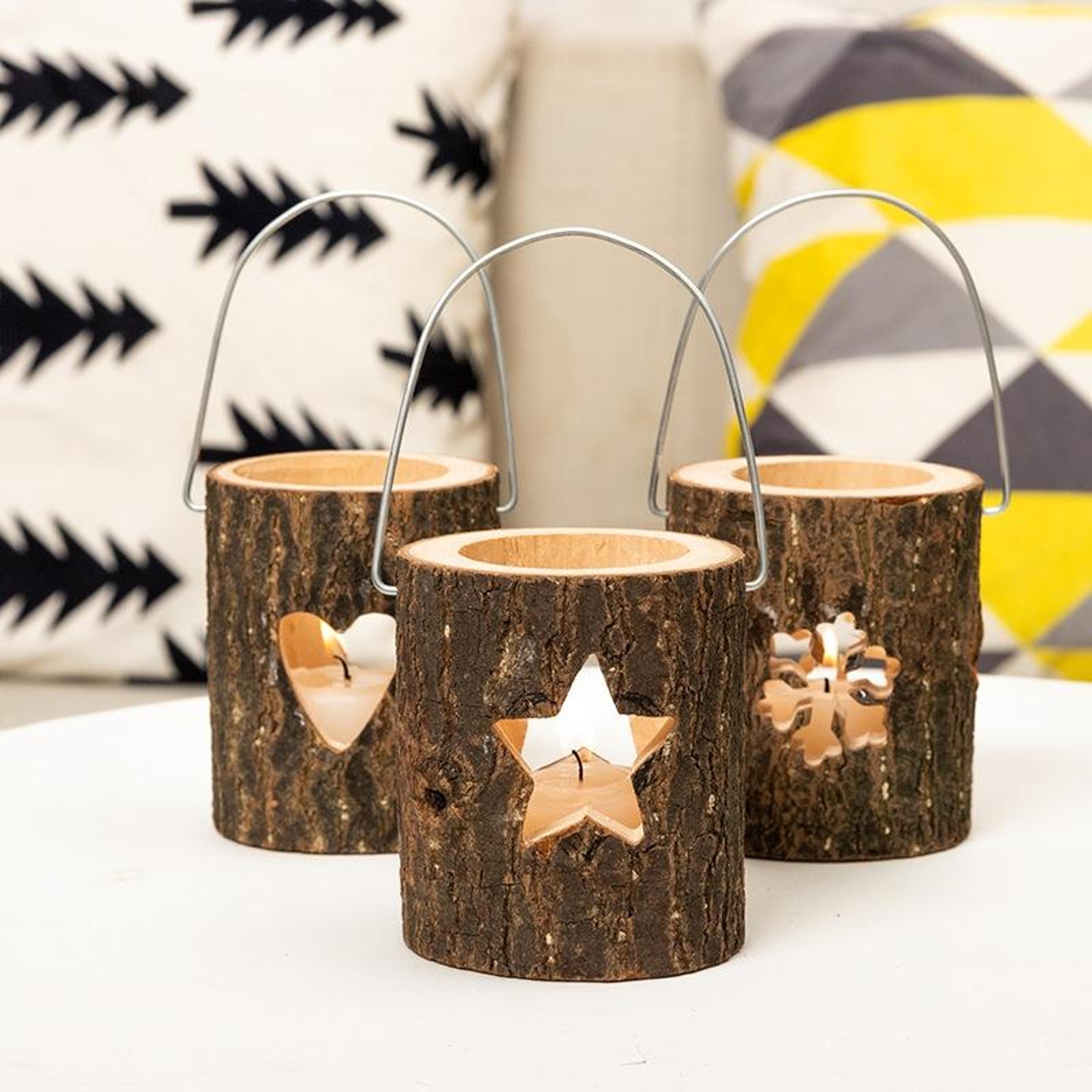 rustic wooden candle holder for tea lights, handmade valentine's day & farmhouse home decor