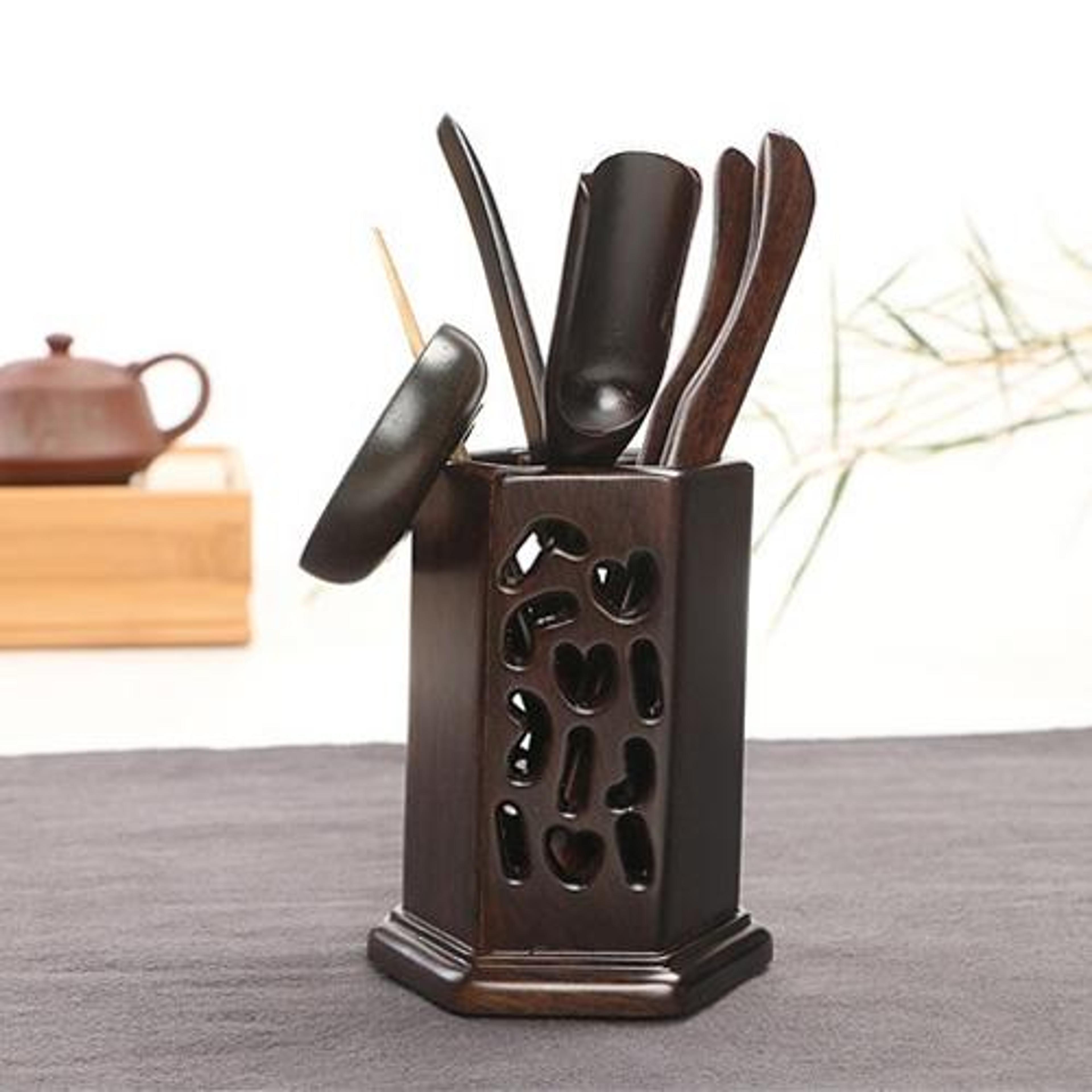 ebony wooden tea tray with tea clip storage elegant tea accessories organizer