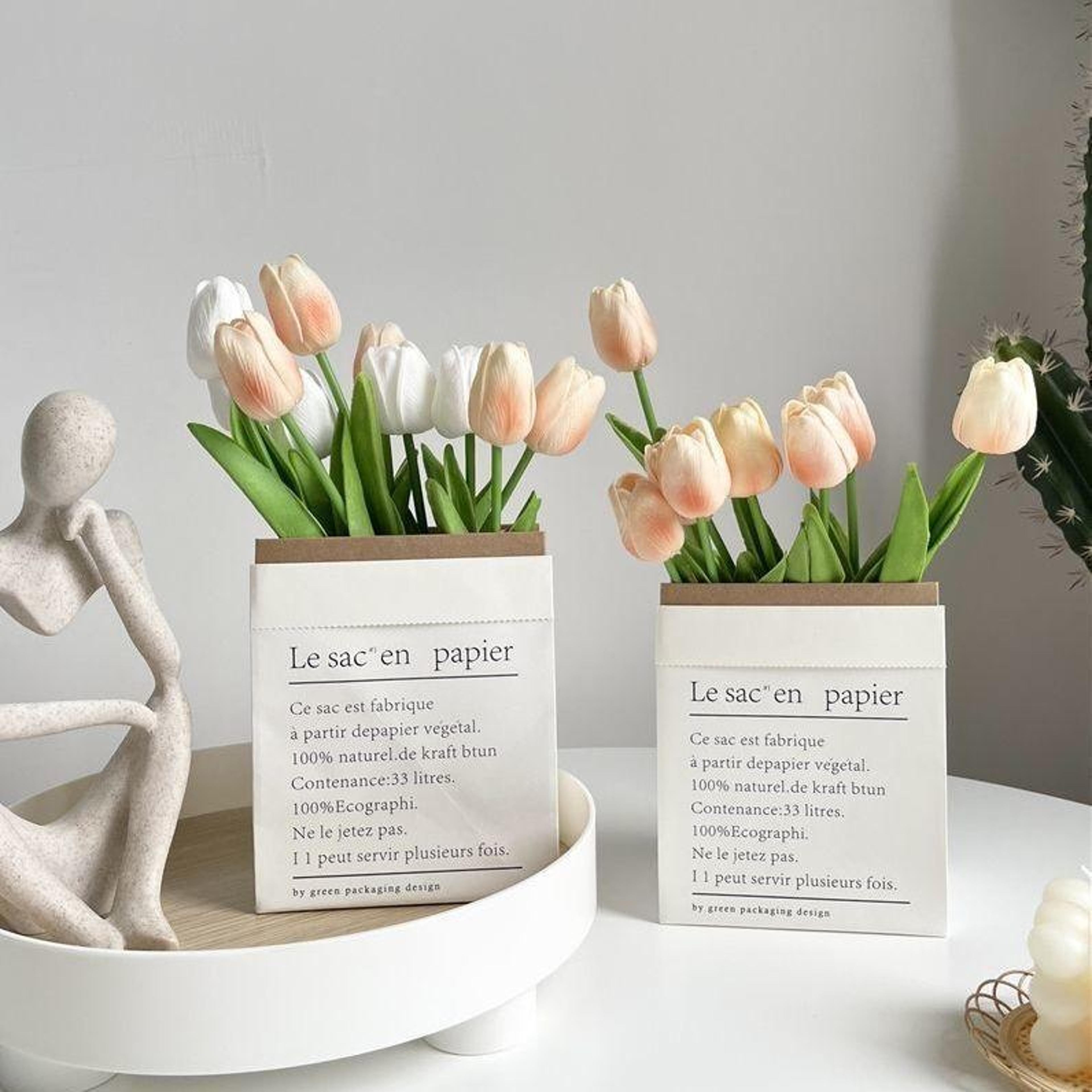10 in 1 artificial tulip bouquet with paper bag decorative floral arrangement for home & gift display