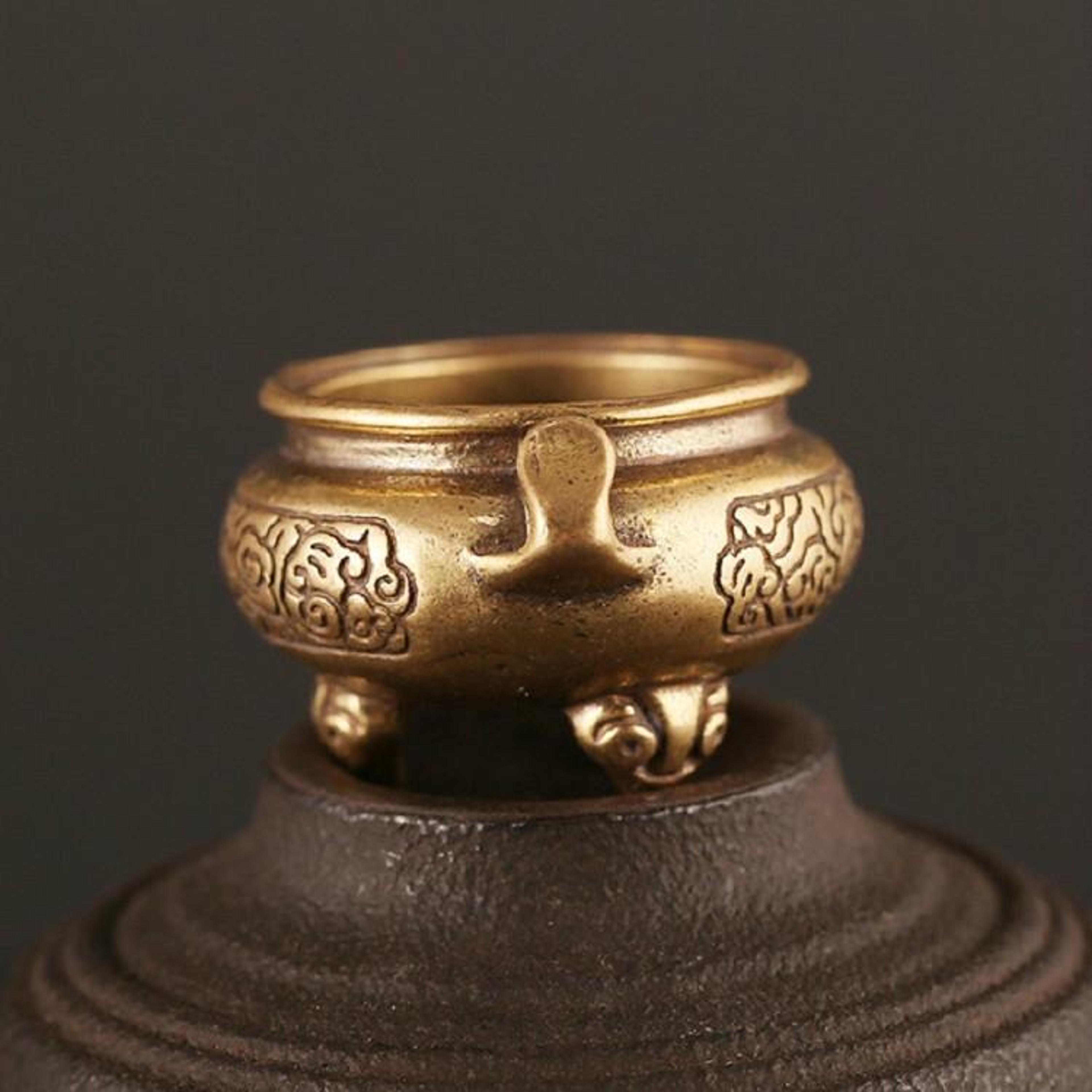 antique brass tripod censer brass incense burner mini home altar decor