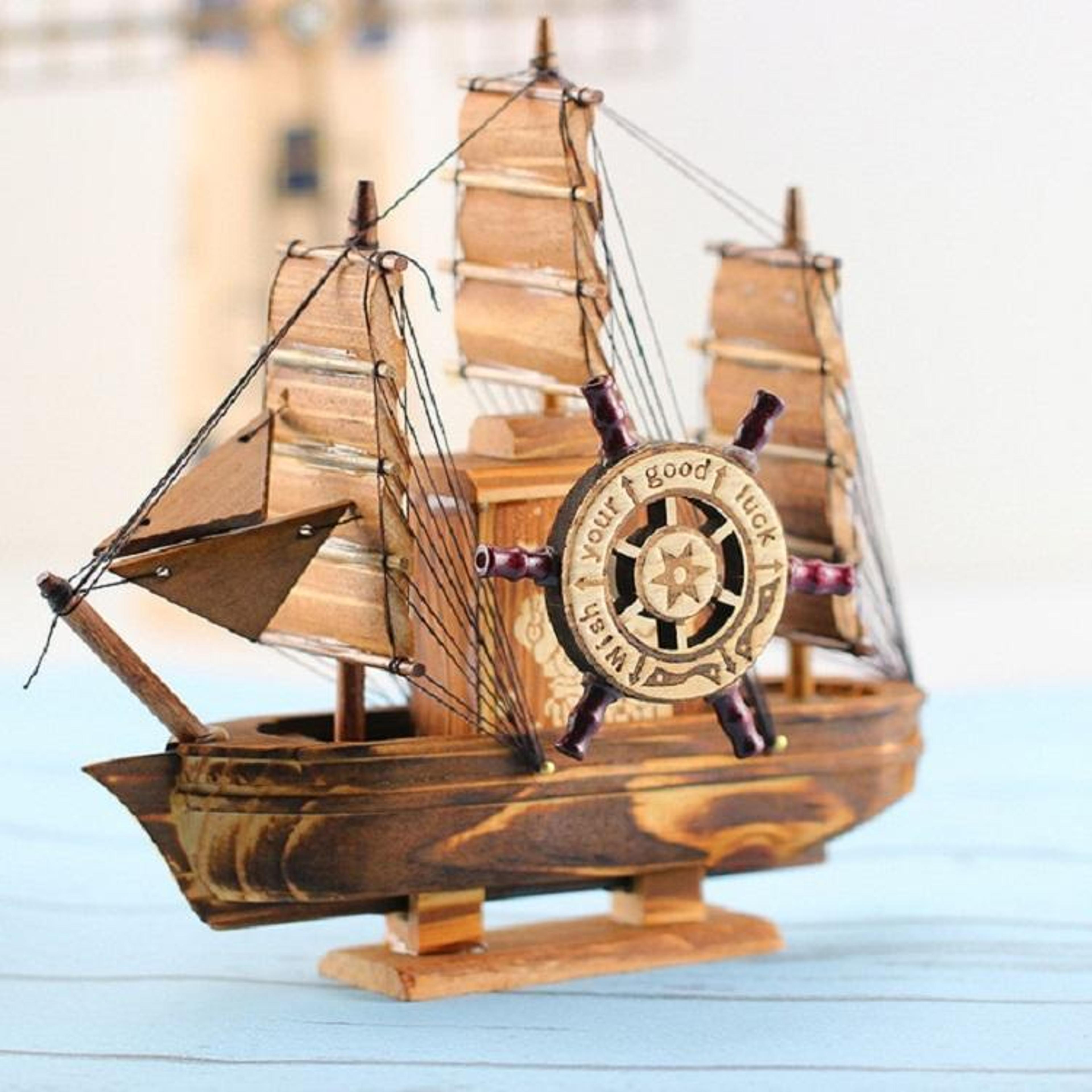 wooden sailing ship model nautical home decor for office desk and living room