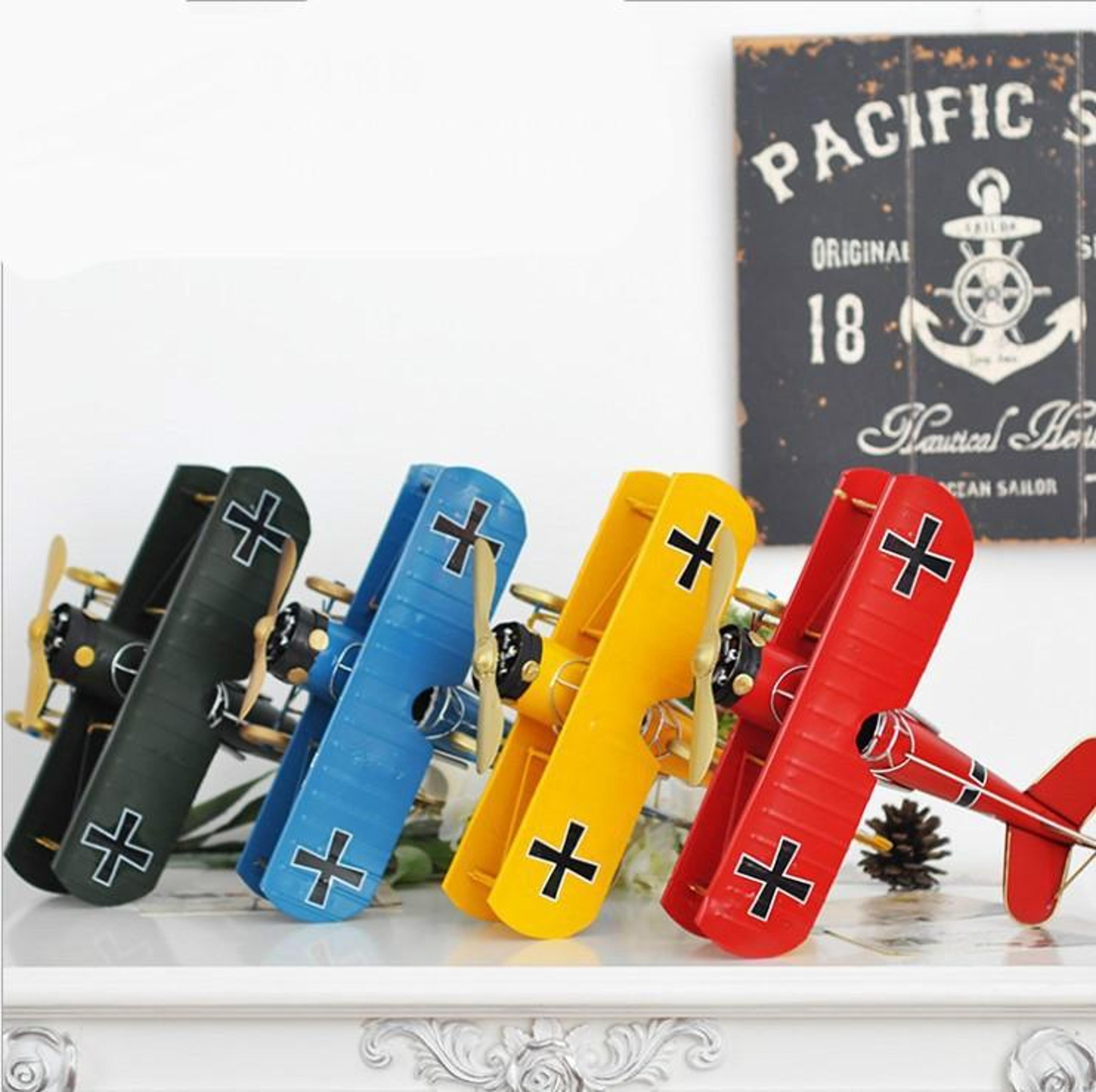 vintage airplane model retro aircraft decor metal biplane sculpture for home & office