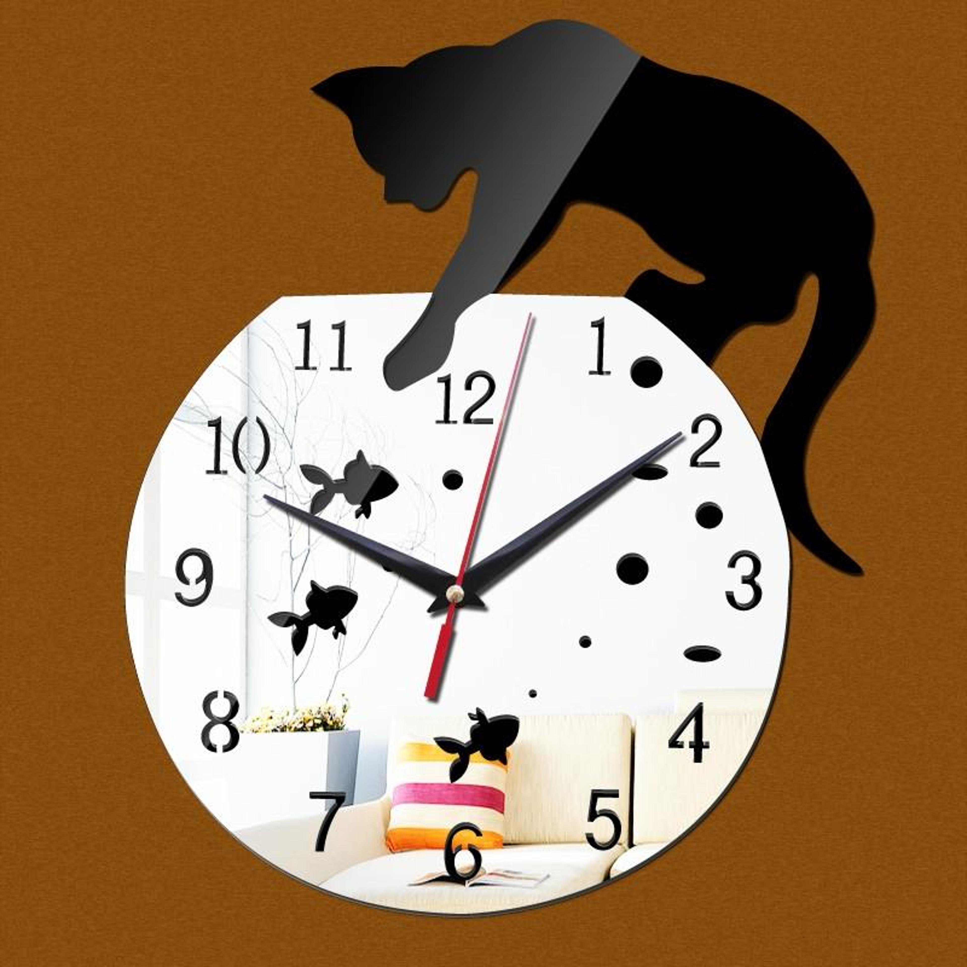 3d acrylic cat wall clock diy mirror wall decor for modern home decoration
