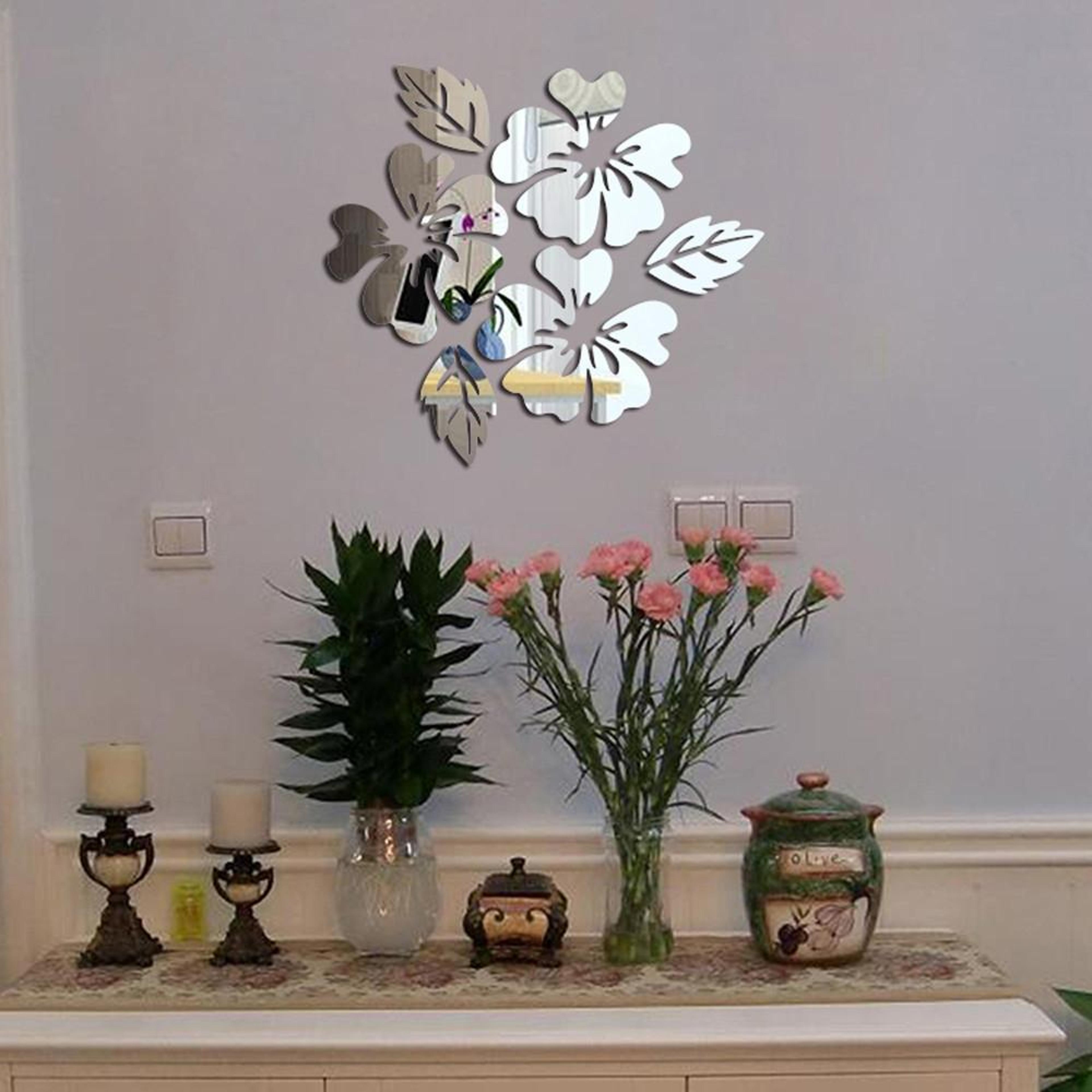 3d flower mirror wall stickers set acrylic wall decor for living room & bedroom
