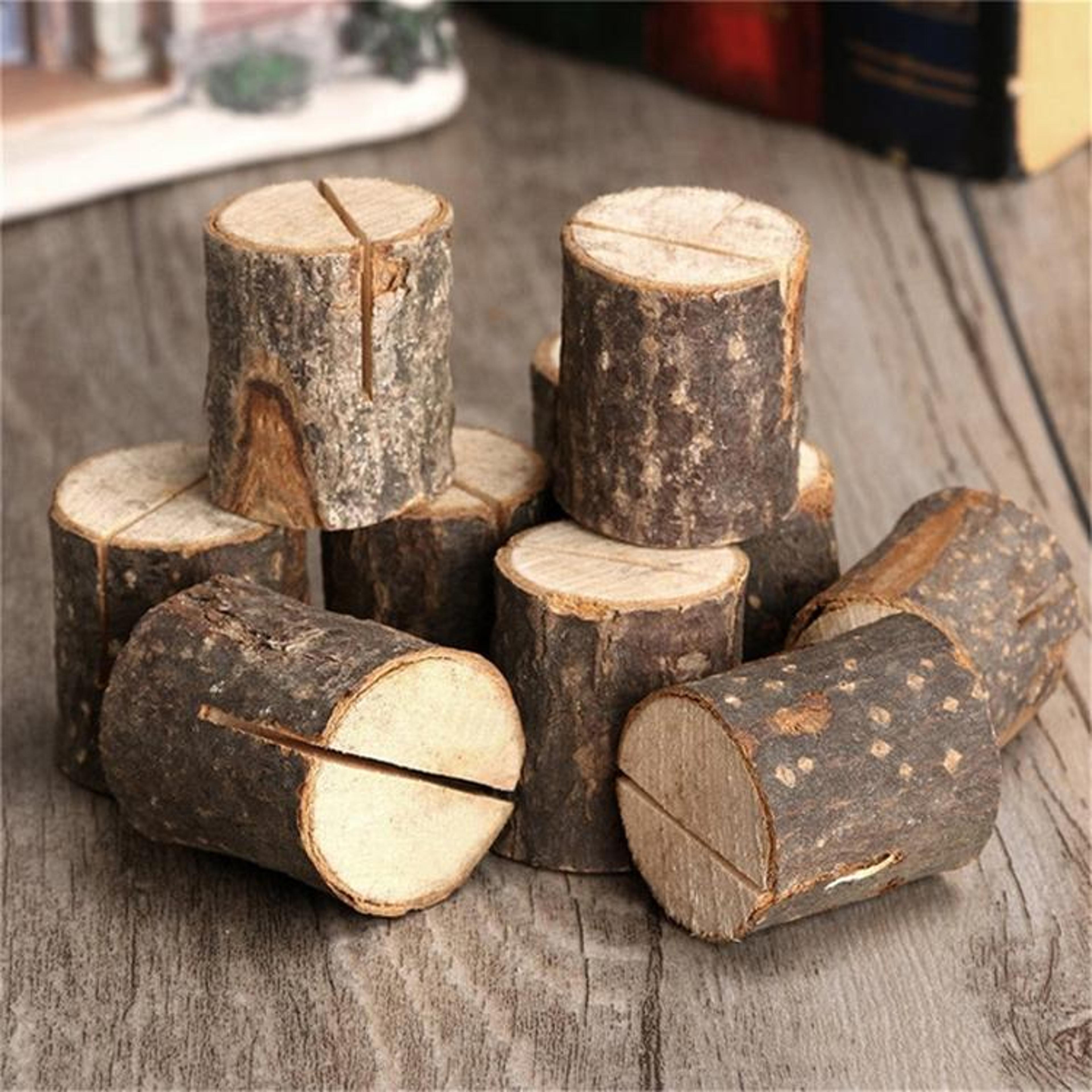 10pcs rustic wooden photo holder clips natural wood place card & memo display stands