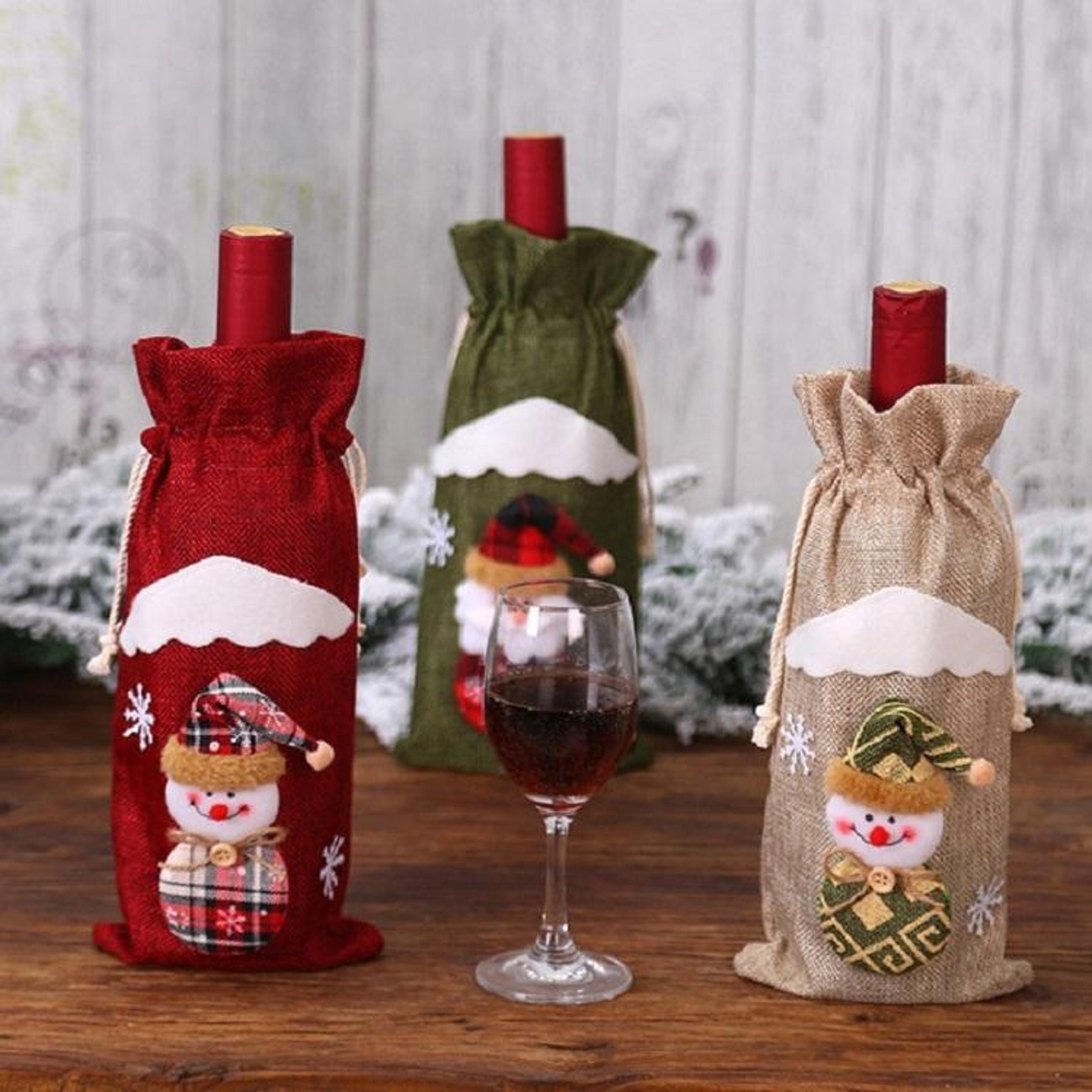 2pcs christmas wine bottle cover linen gift bags for holiday table decor