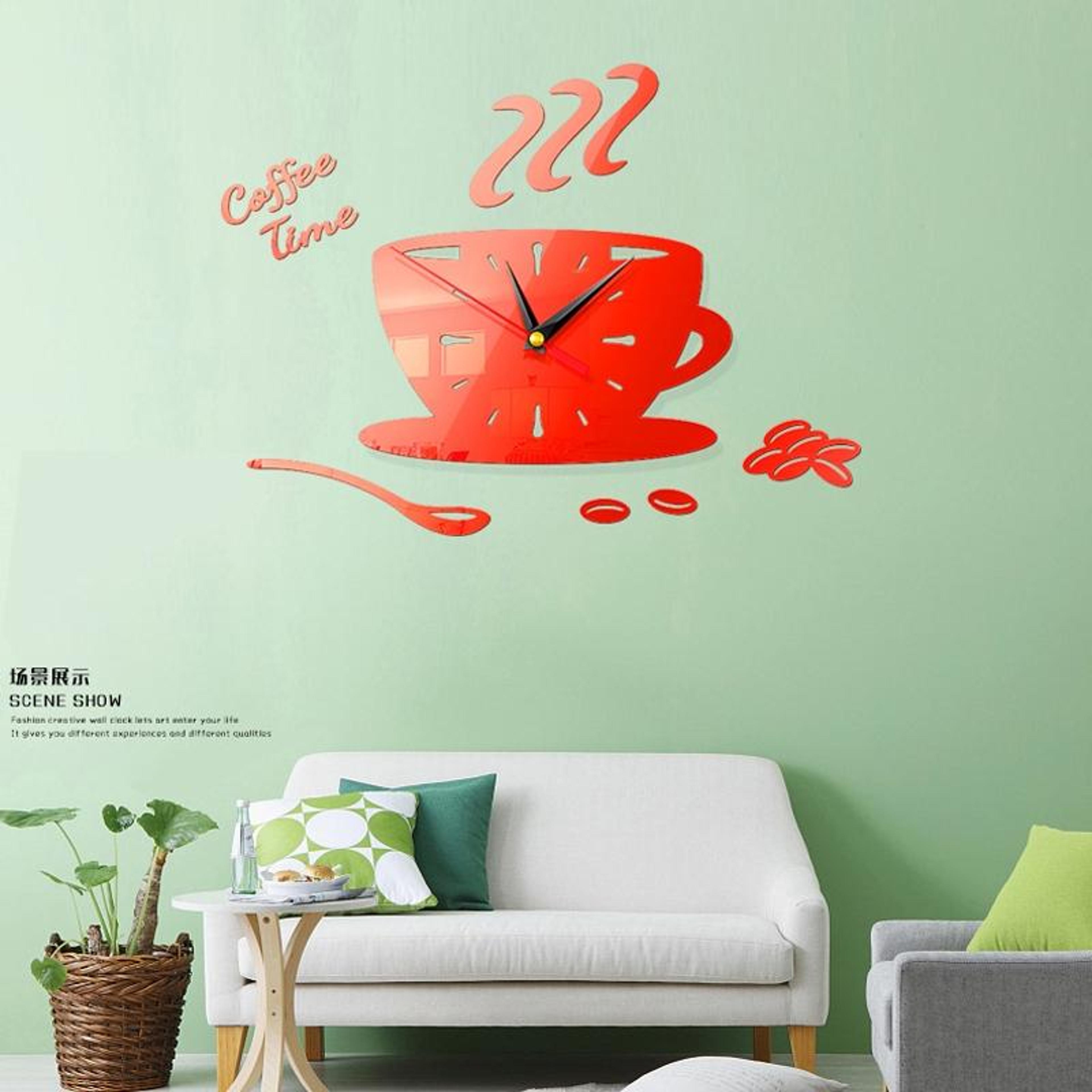 modern coffee wall clock 3d acrylic mirror silent diy wall decor