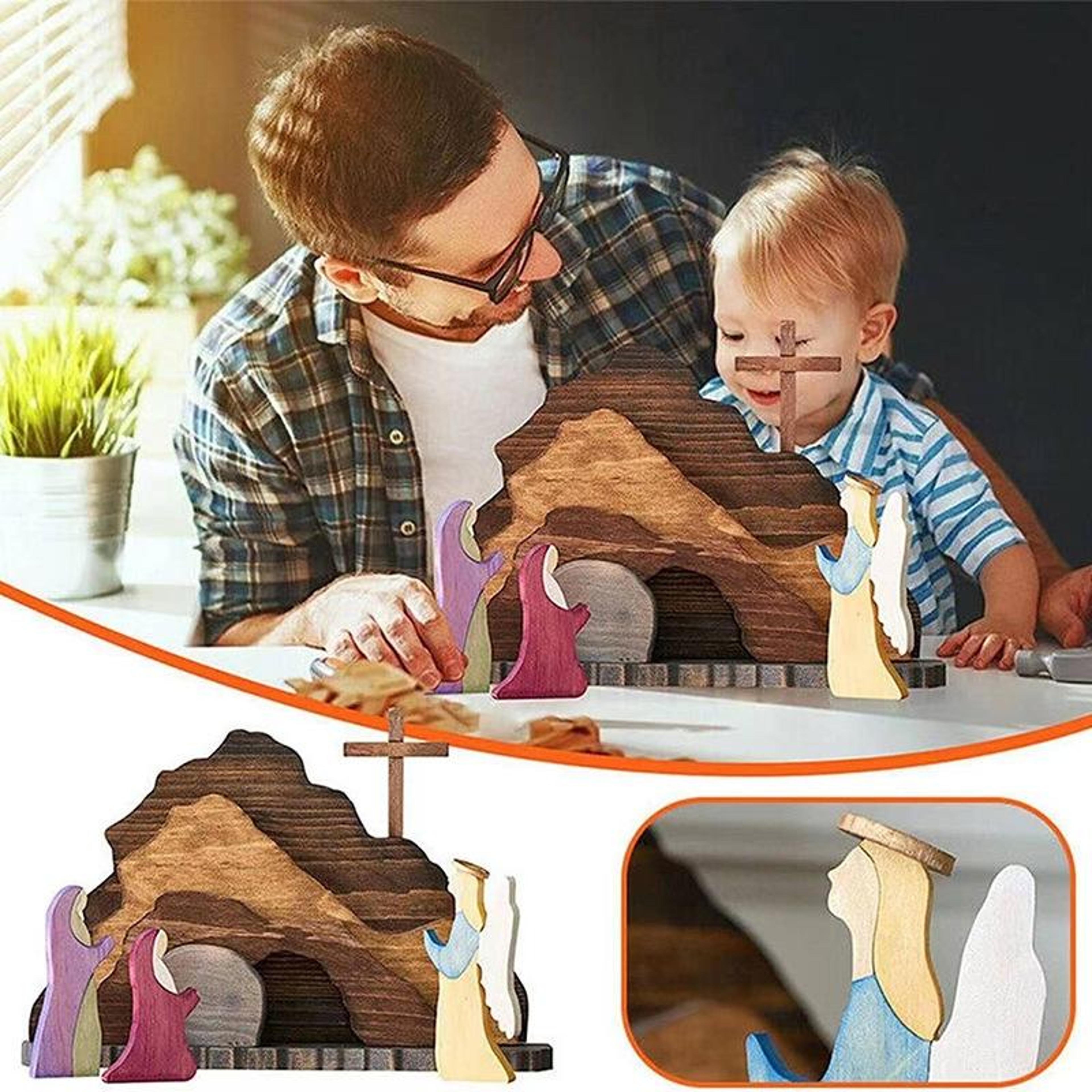rustic easter wooden decoration scene ornament for home table decor & kids easter gift