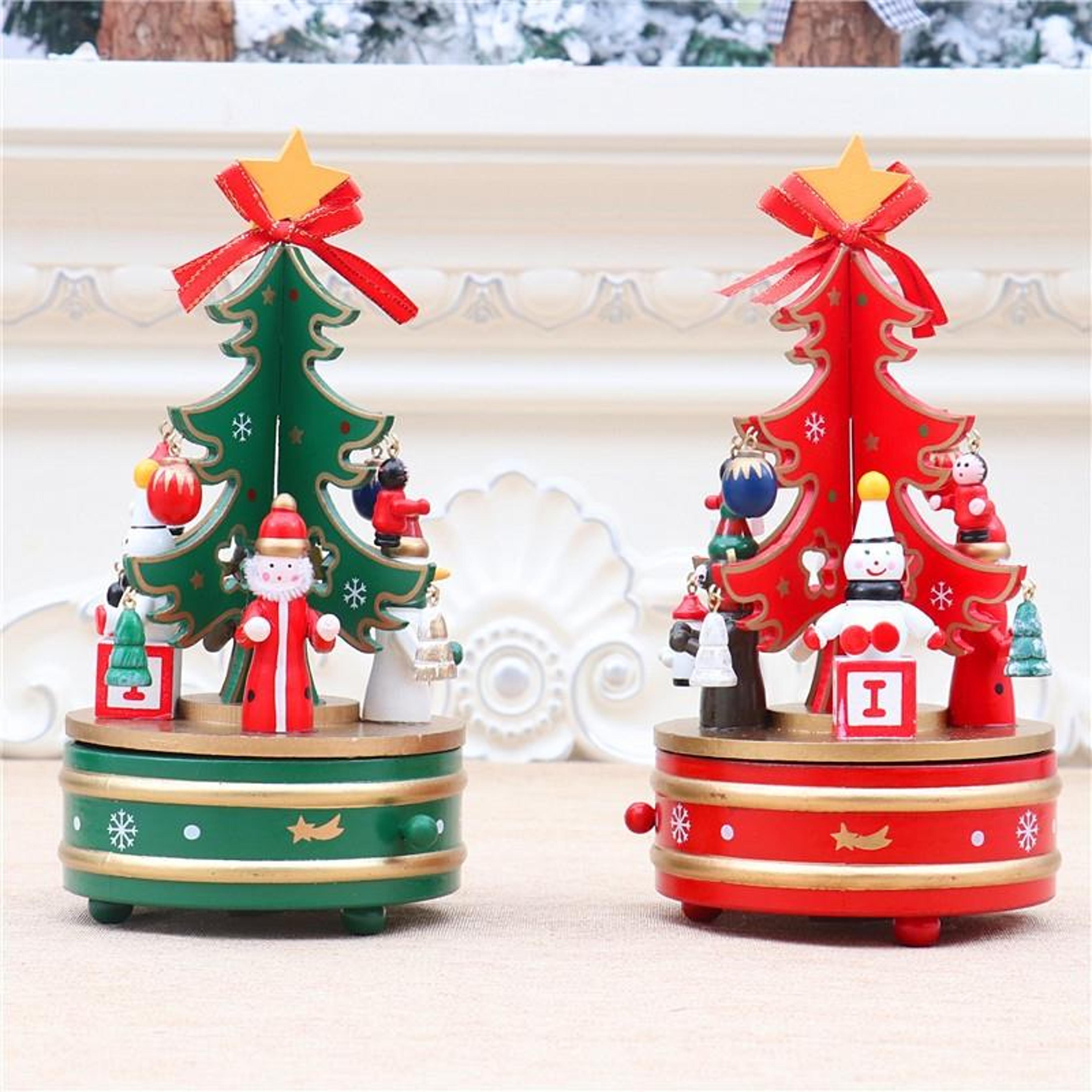 christmas tree wooden christmas decoration rotating christmas music box ornament