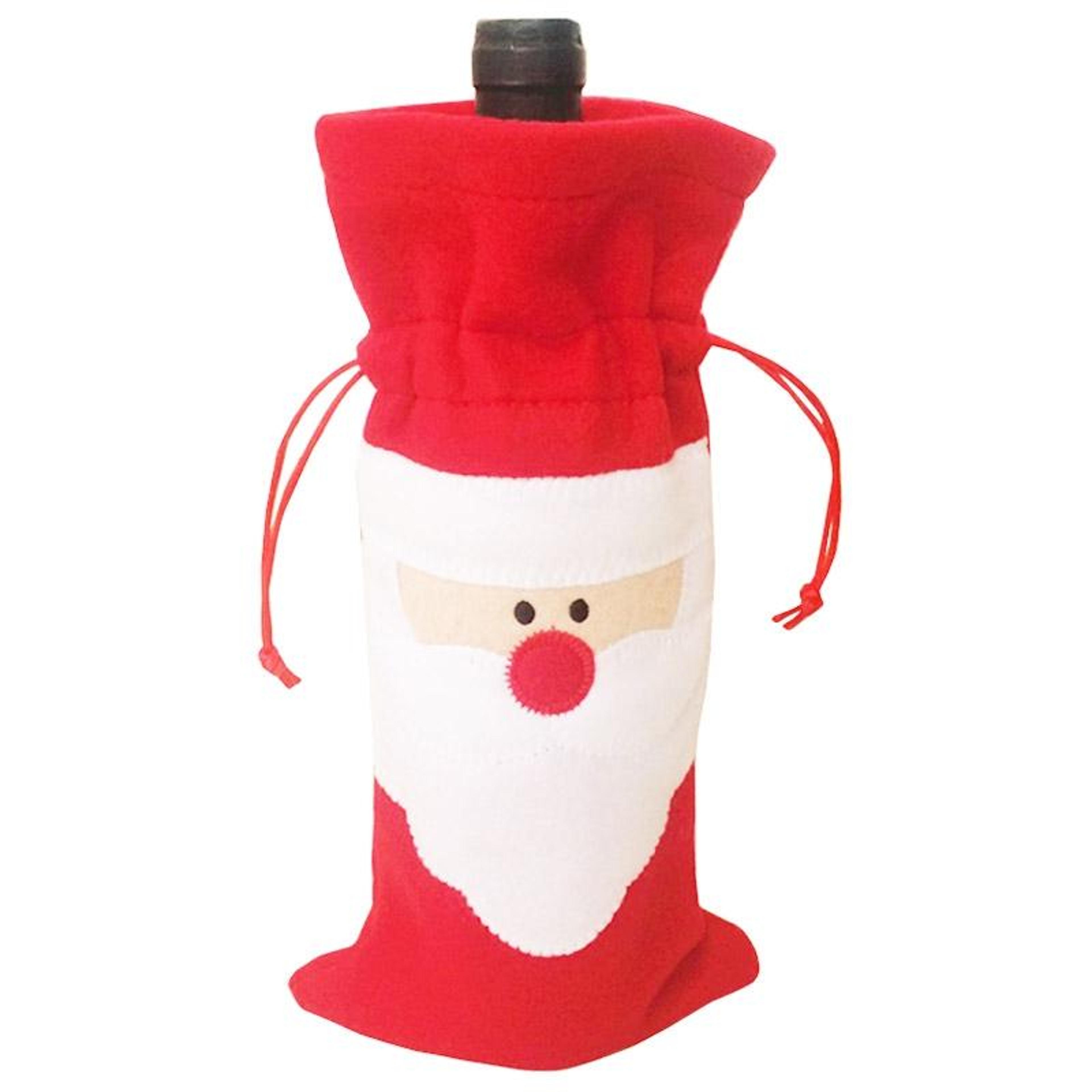 christmas santa wine bottle bag plush flannel christmas wine bottle cover set for holiday table decoration