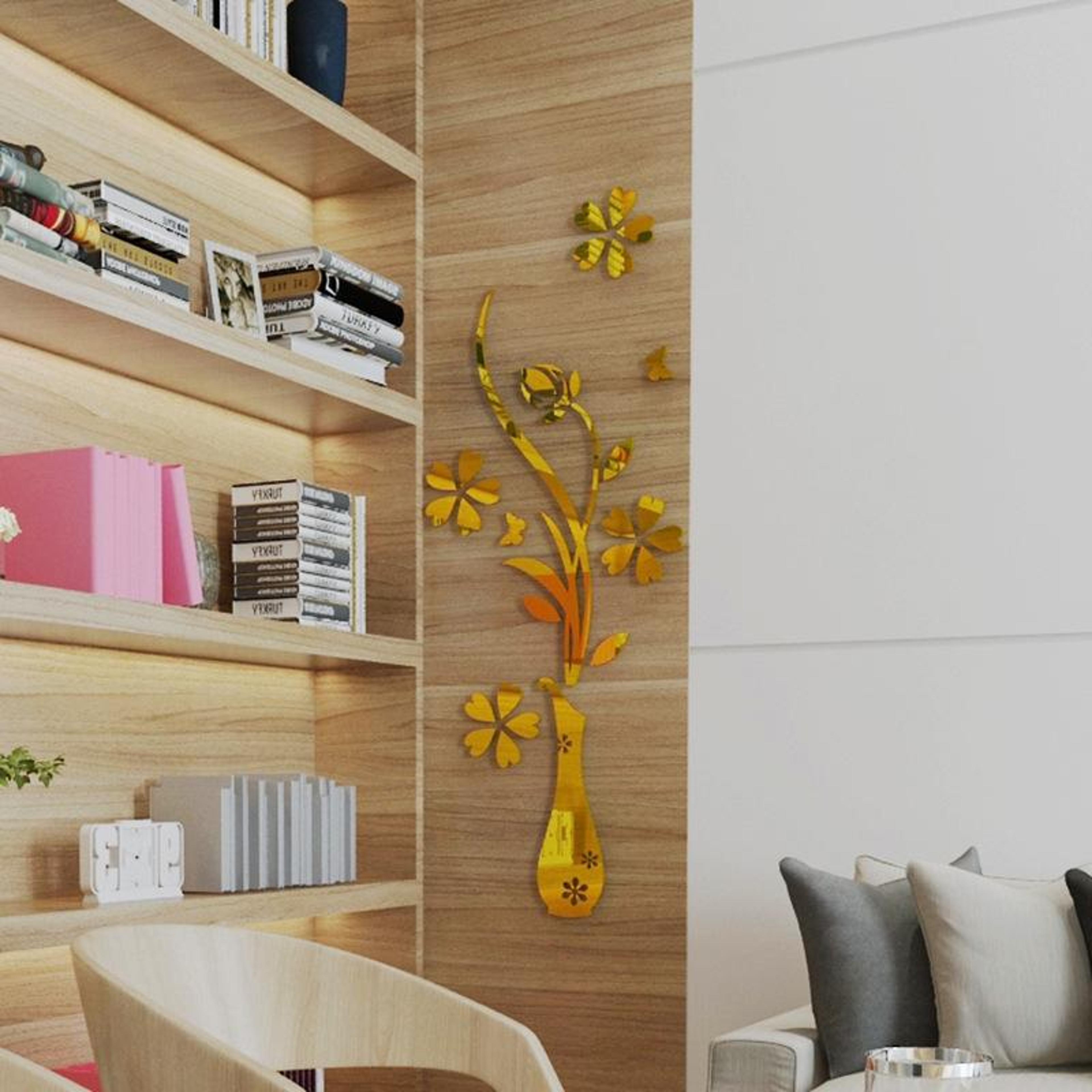 creative 3d wall mirror stickers diy vase wall decor set for modern home decoration