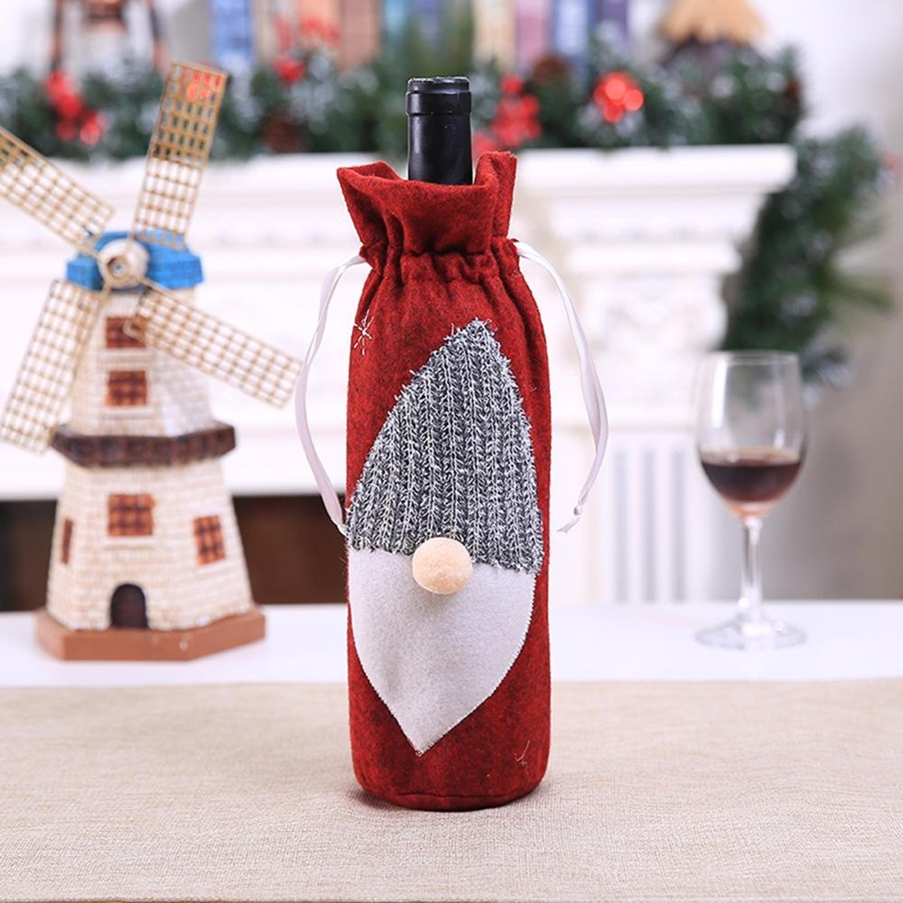 christmas wine bottle bag with faceless santa embroidery christmas table decorations
