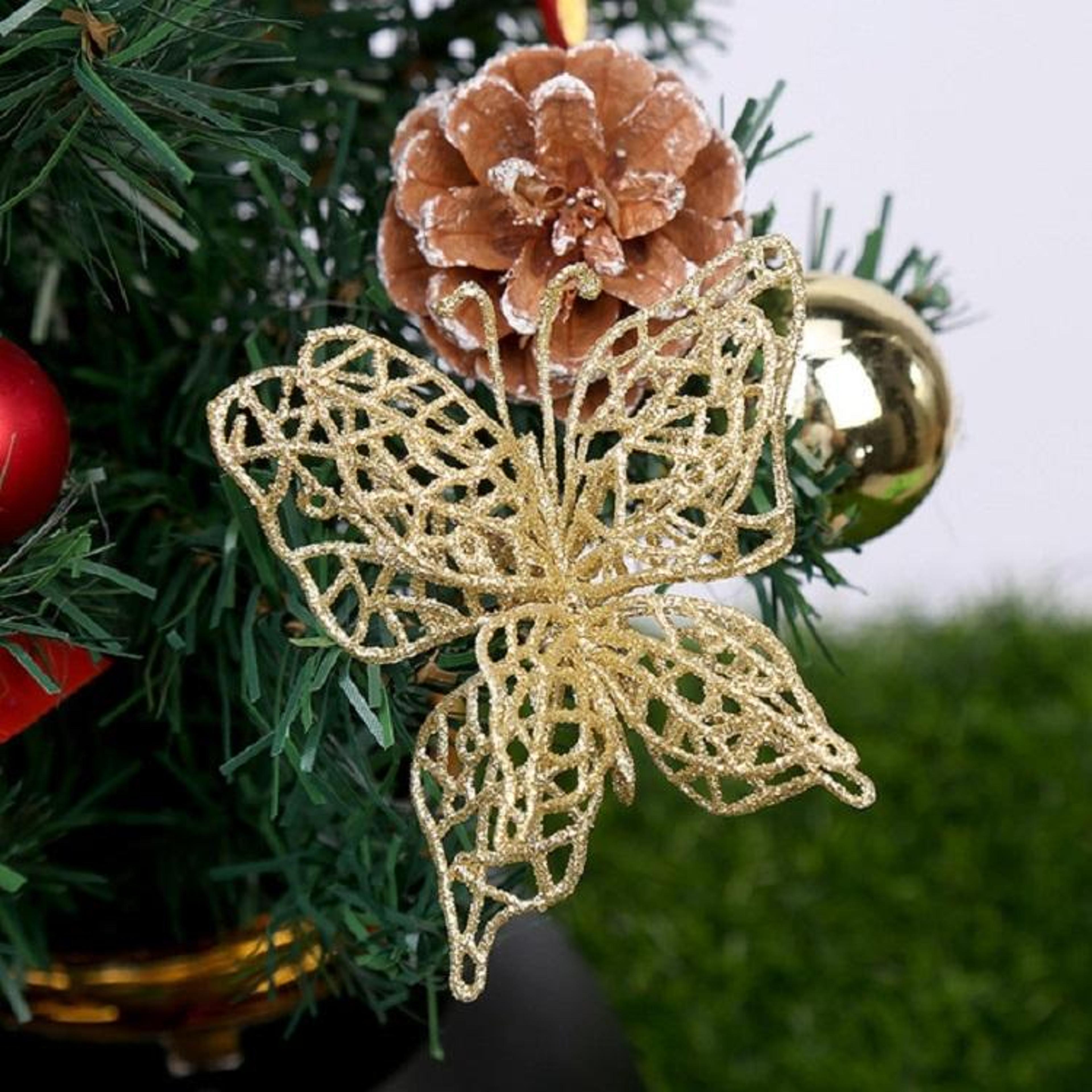 5pcs christmas tree decorations glitter artificial butterfly ornaments for holiday tree decor