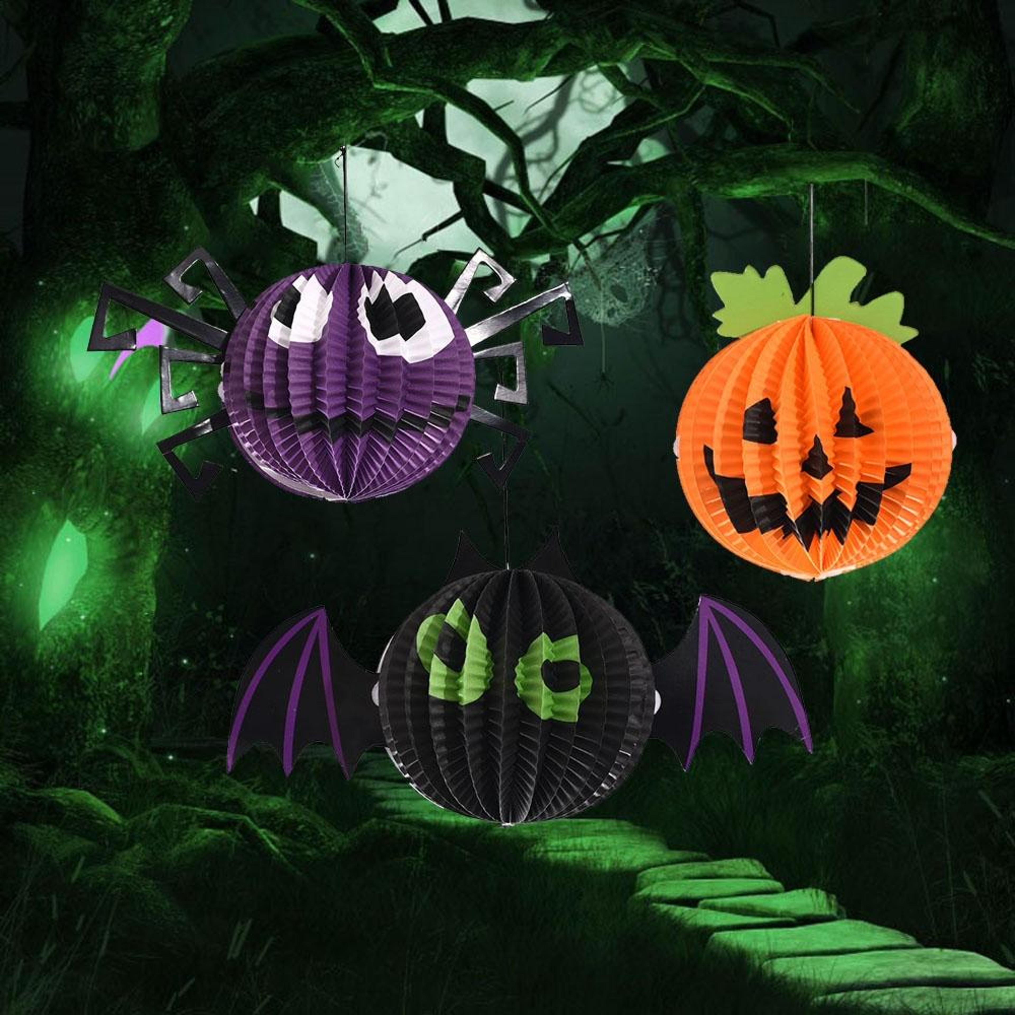 creative halloween hanging decorations set pumpkin bat spider paper ornaments 3 pcs