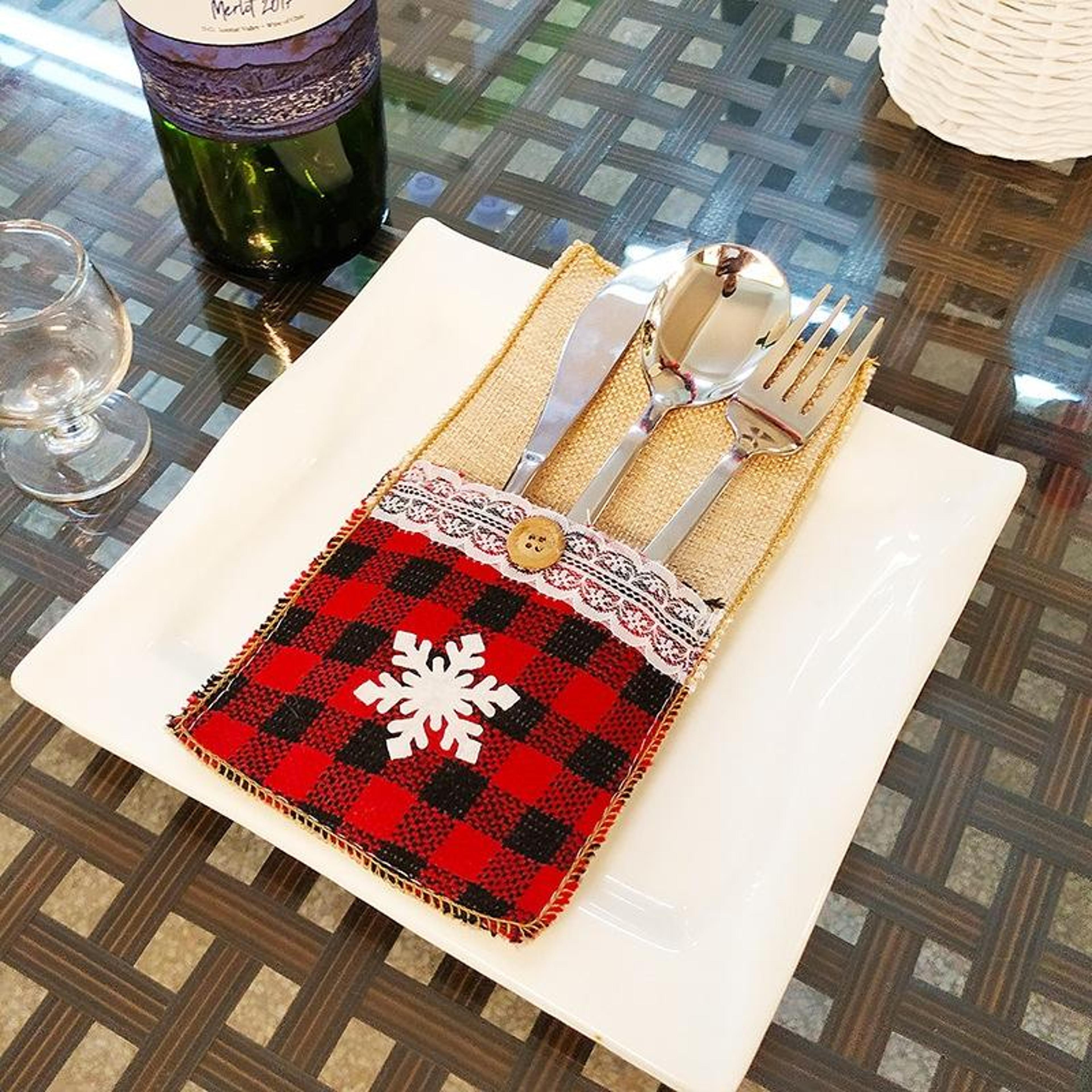 christmas cutlery holder set plaid christmas silverware holder for holiday table decorations