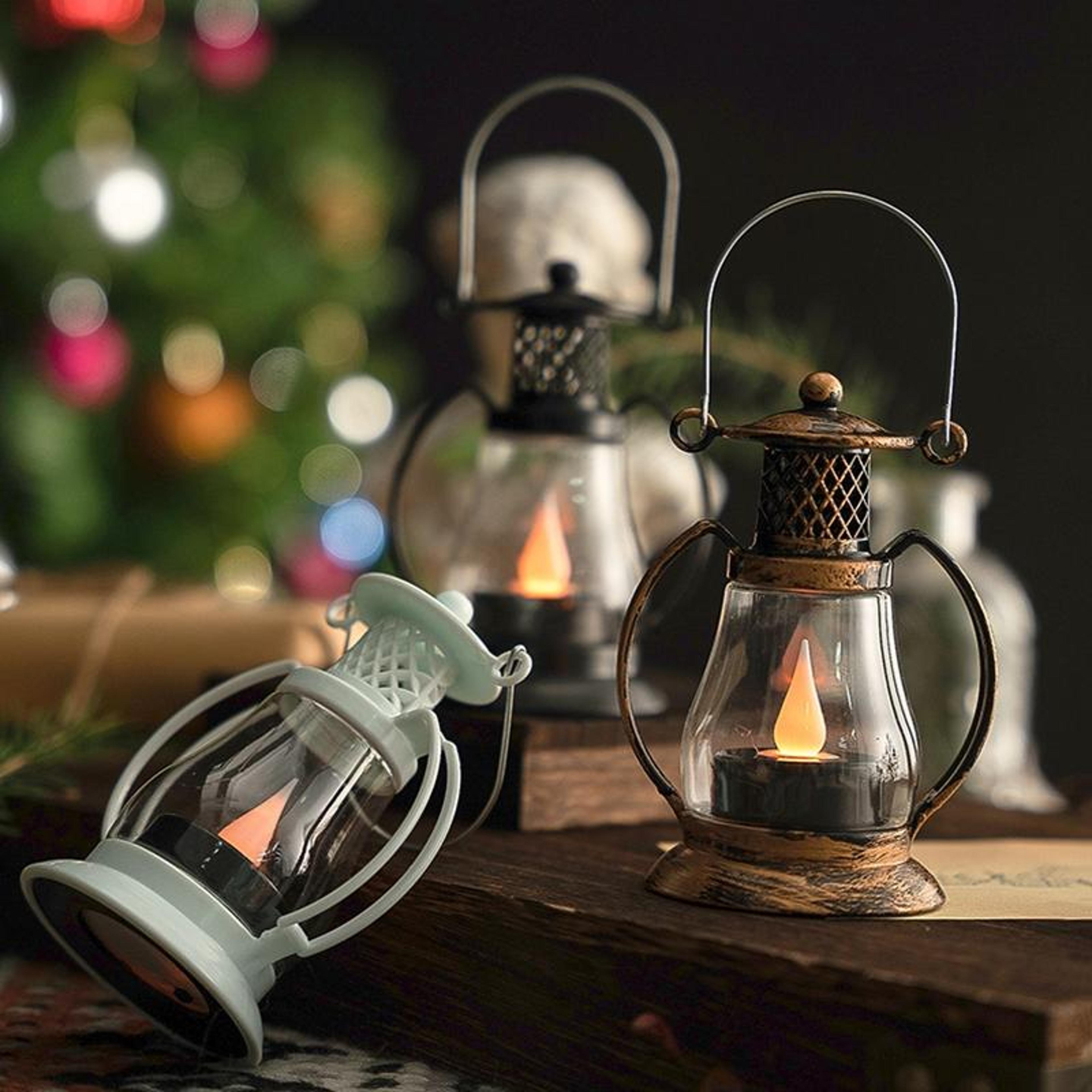 vintage led lantern decoration with flame effect christmas lantern decor for home holiday table centerpiece