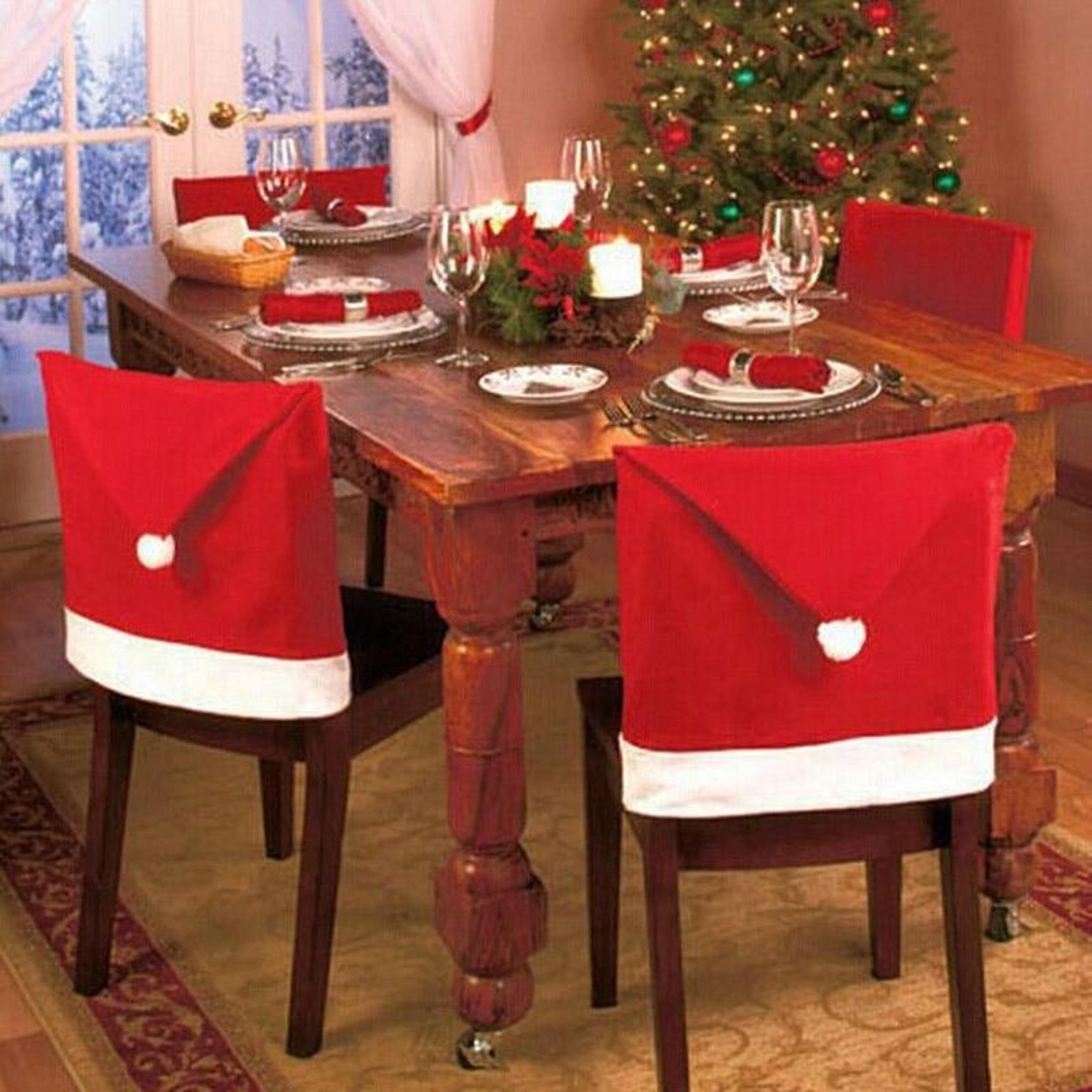 santa hat christmas chair covers for dining chairs | festive christmas dining chair cover