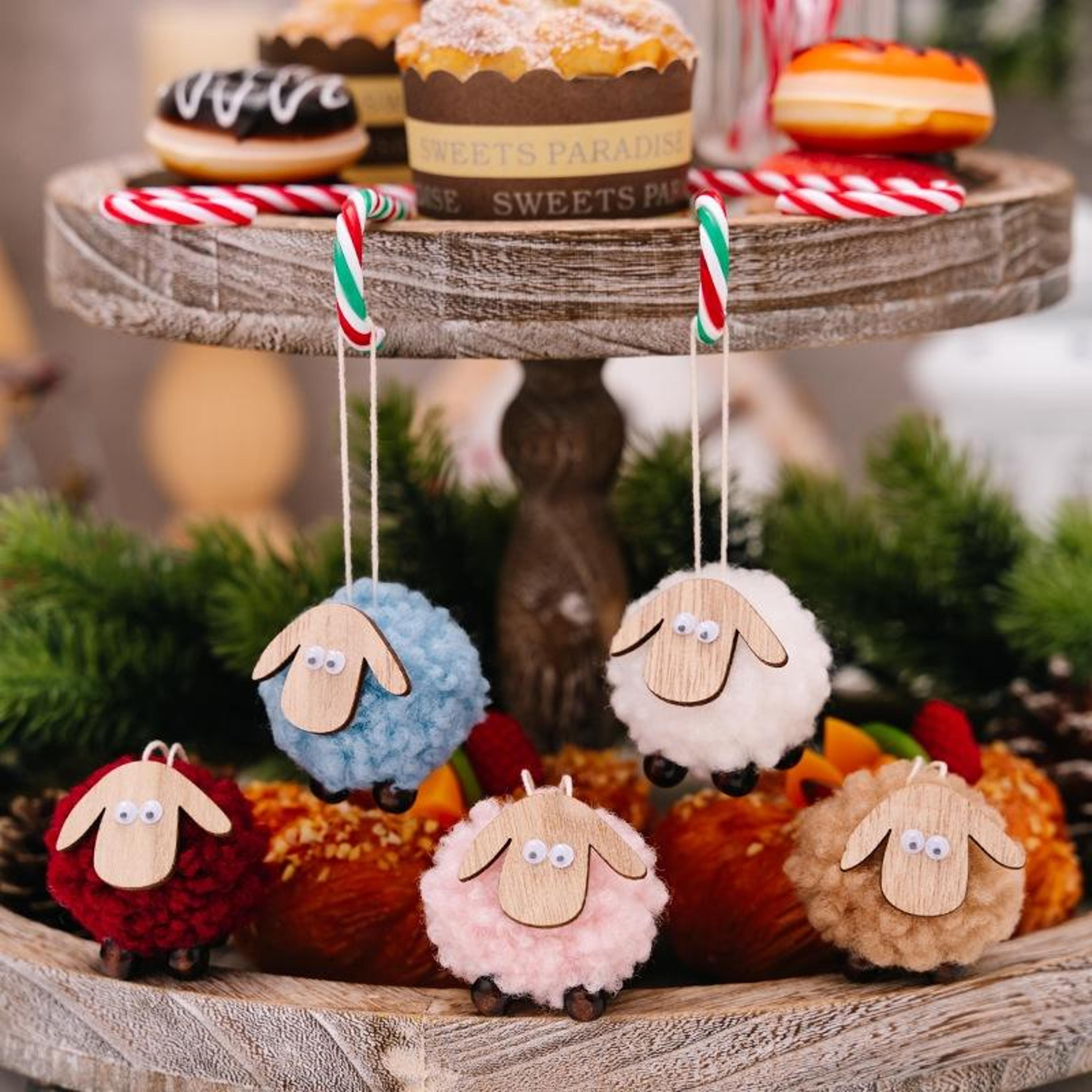 rustic wooden christmas ornament with lambskin sheep christmas tree hanging decoration