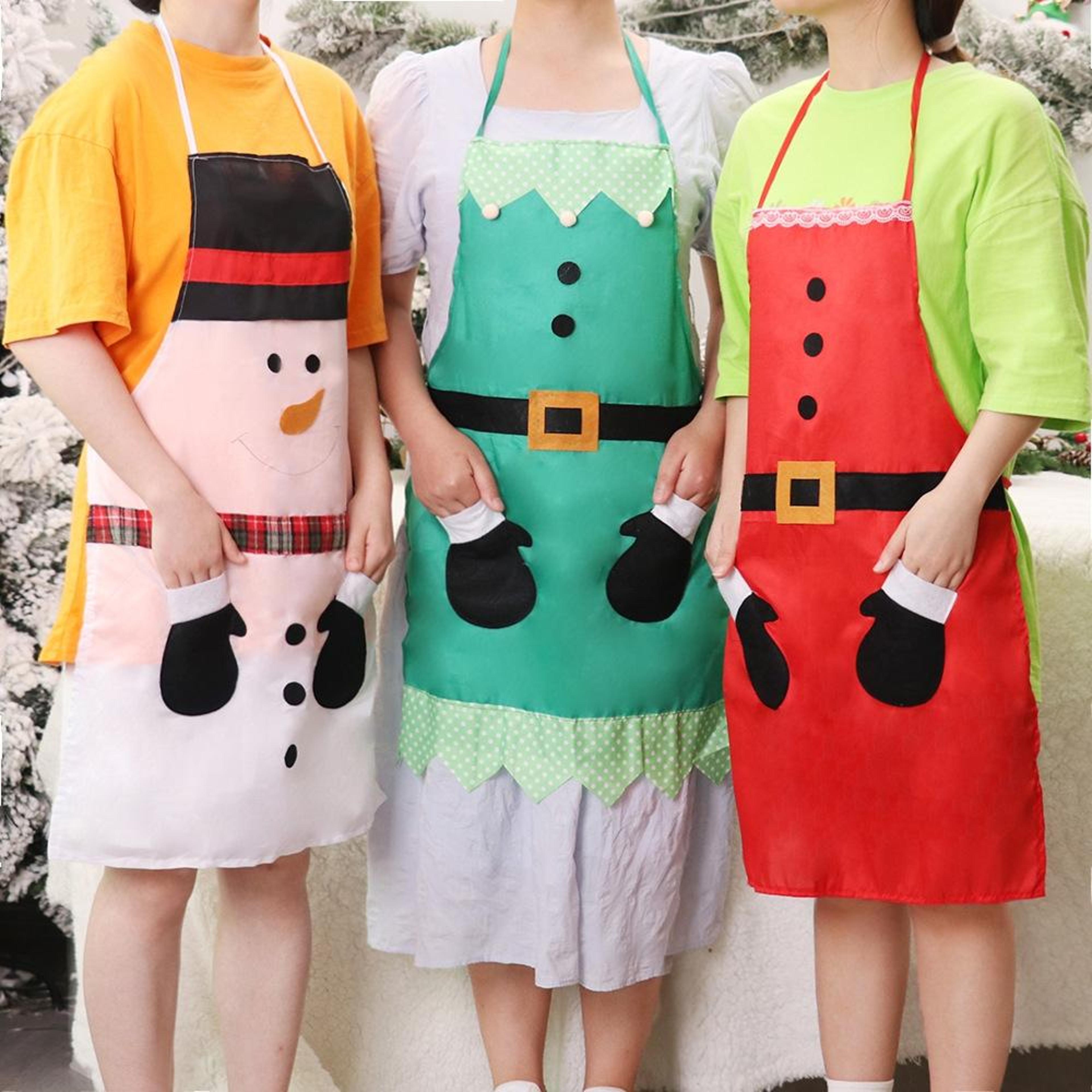 festive christmas apron for cooking & baking, cartoon holiday kitchen apron with sleeveless comfort