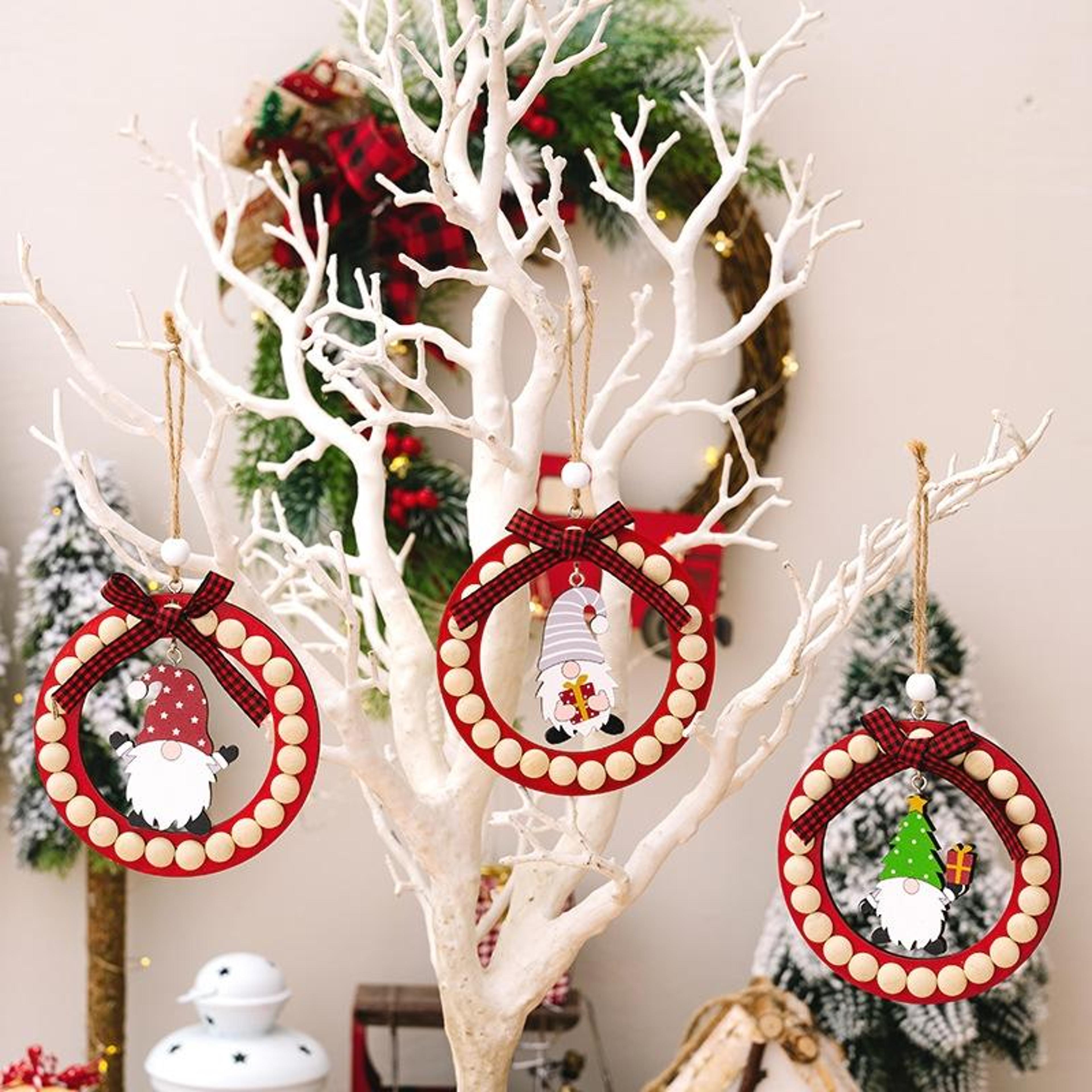 rustic wooden christmas wreath ornament round beaded hanging tree decoration