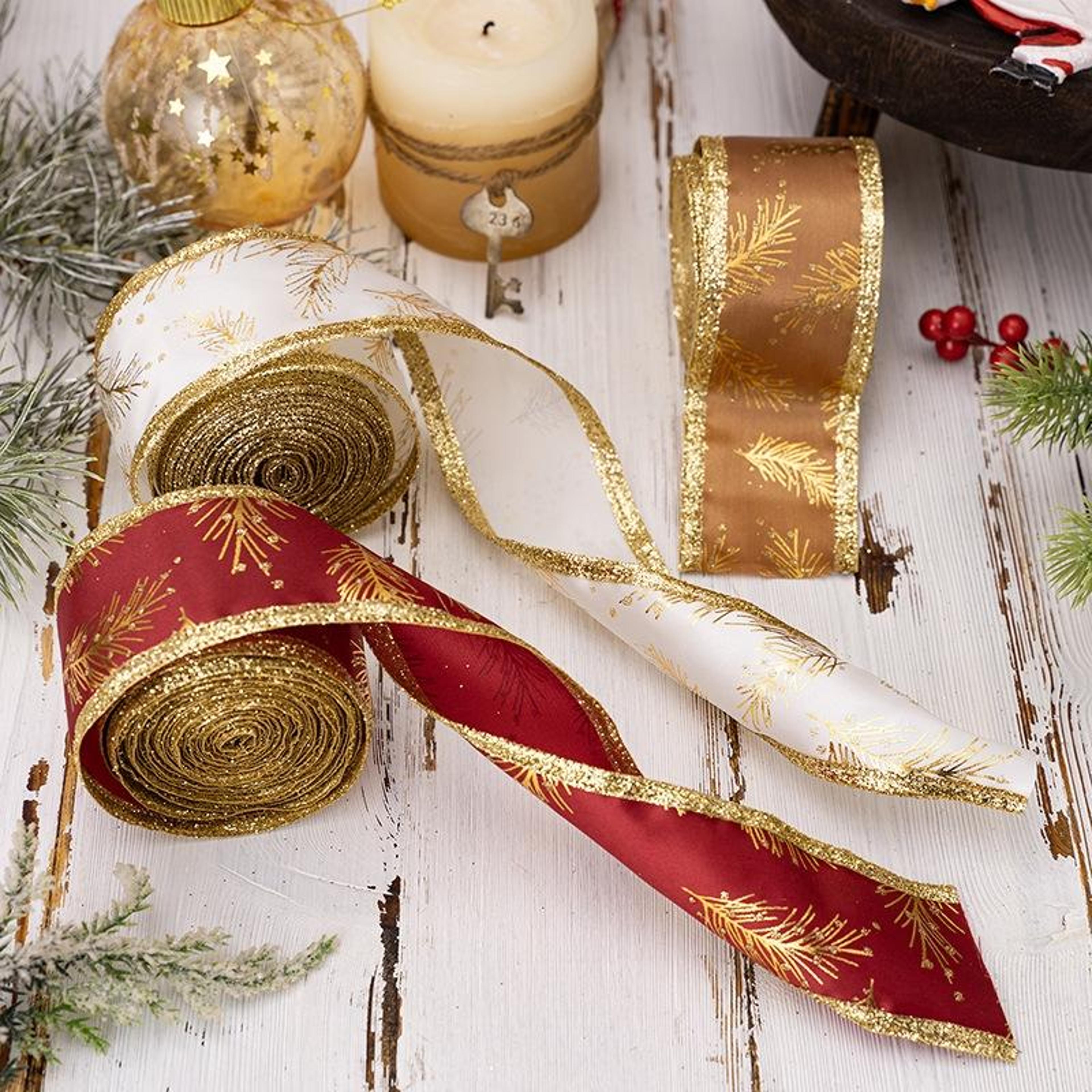 christmas wired decorative ribbon roll for gift wrapping, tree decor & holiday crafts