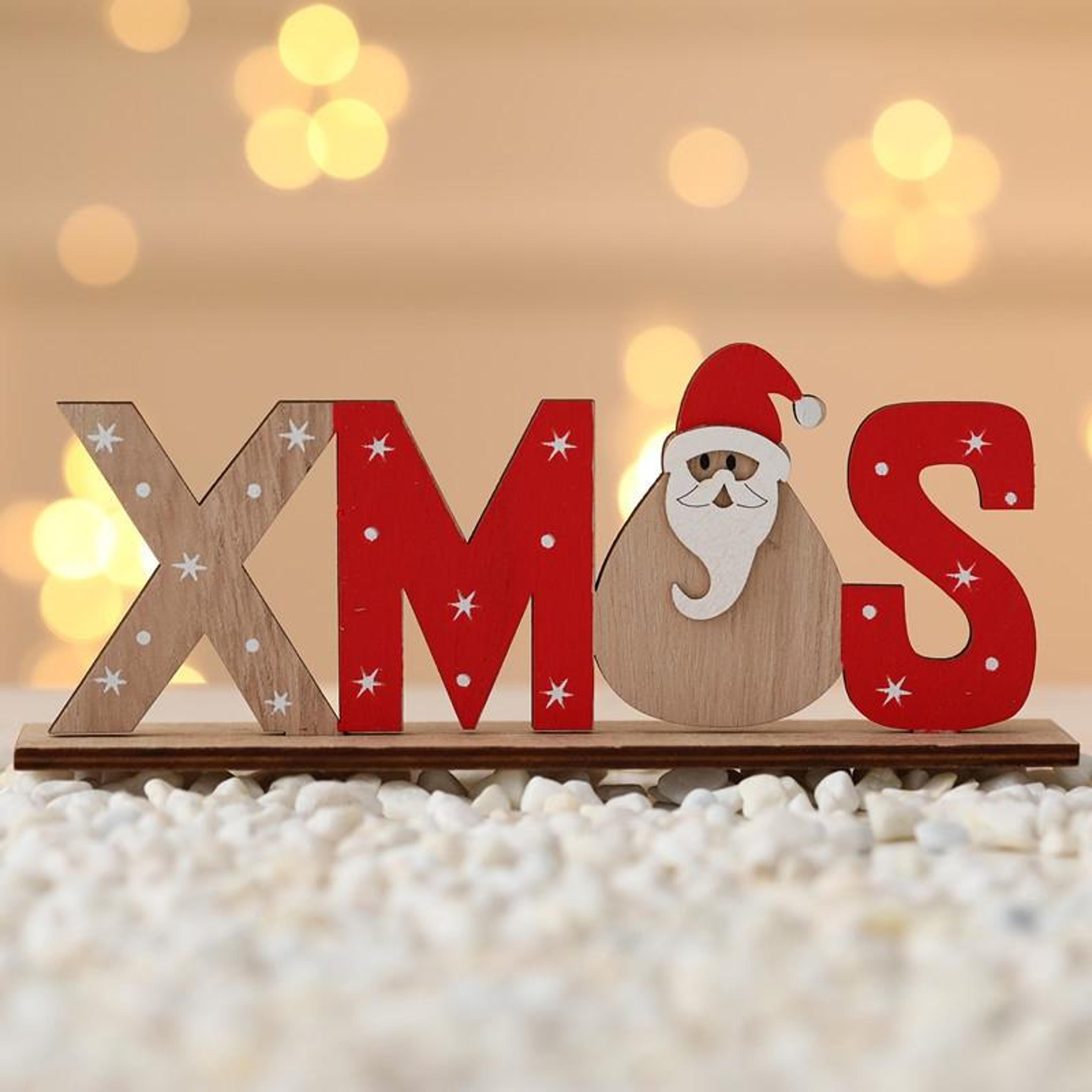 rustic wooden christmas sign table decor freestanding holiday letter ornament