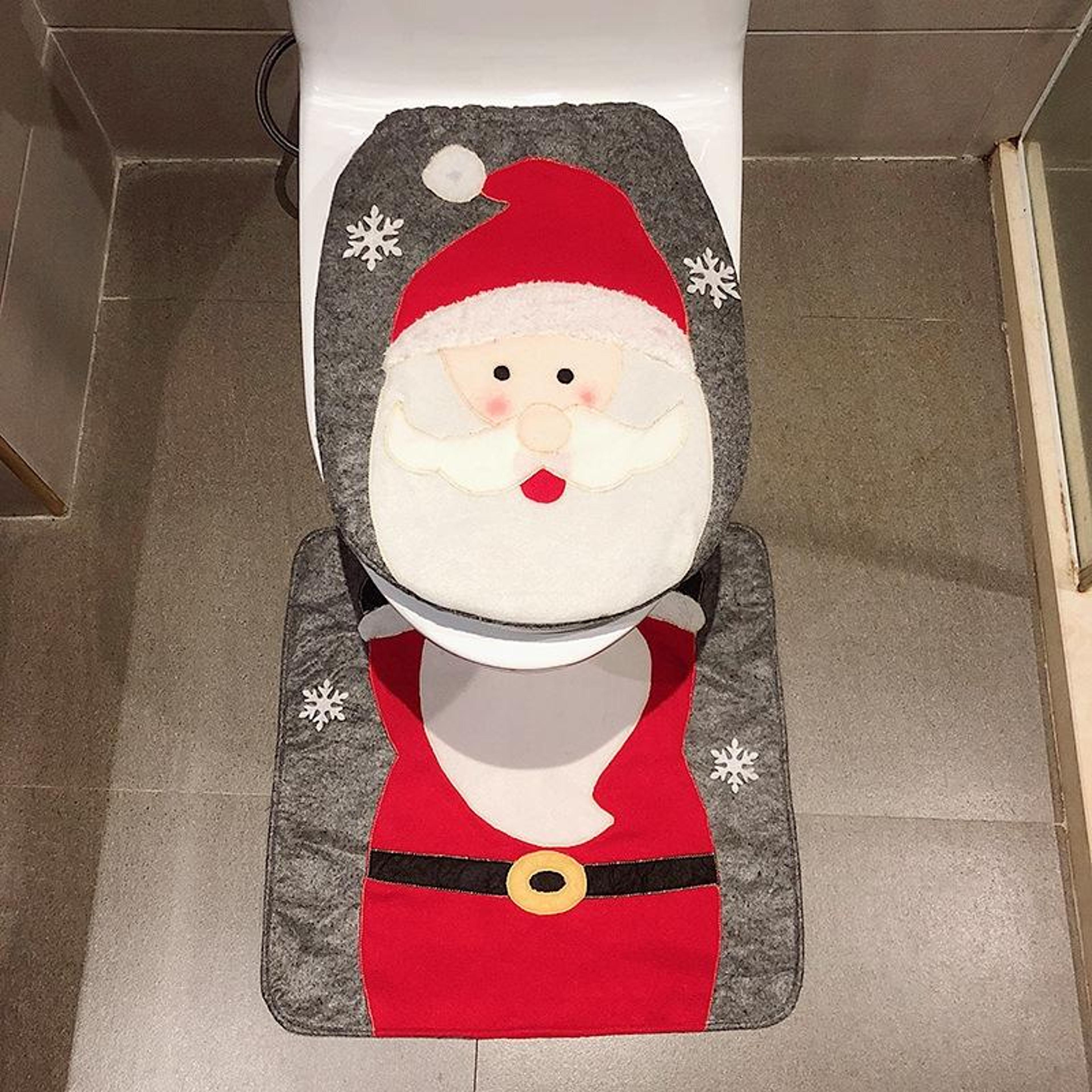santa christmas toilet seat cover & bathroom decoration set for festive holiday home decor