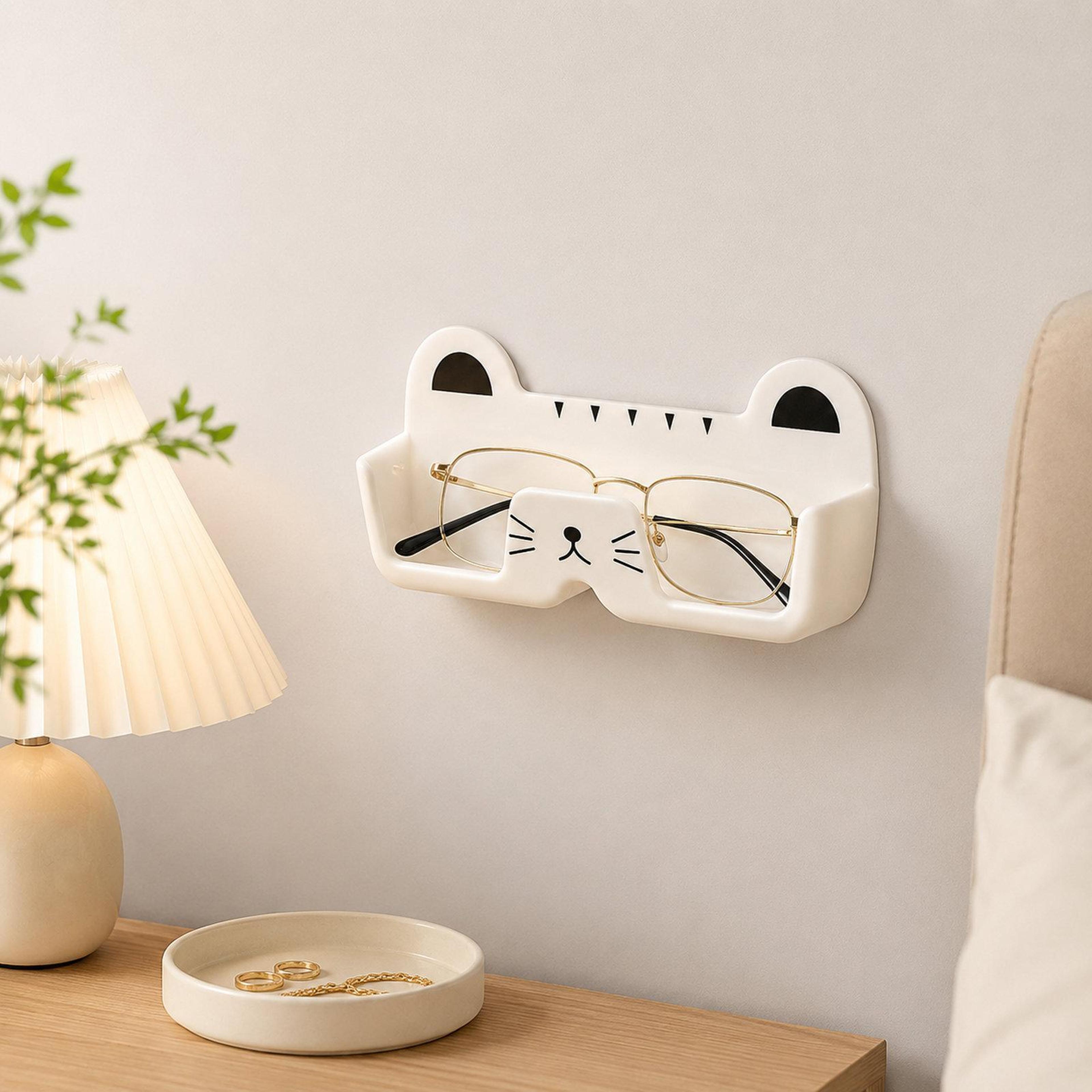cute cat wall mounted glasses holder with adhesive eyeglass organizer for sunglasses & reading glasses