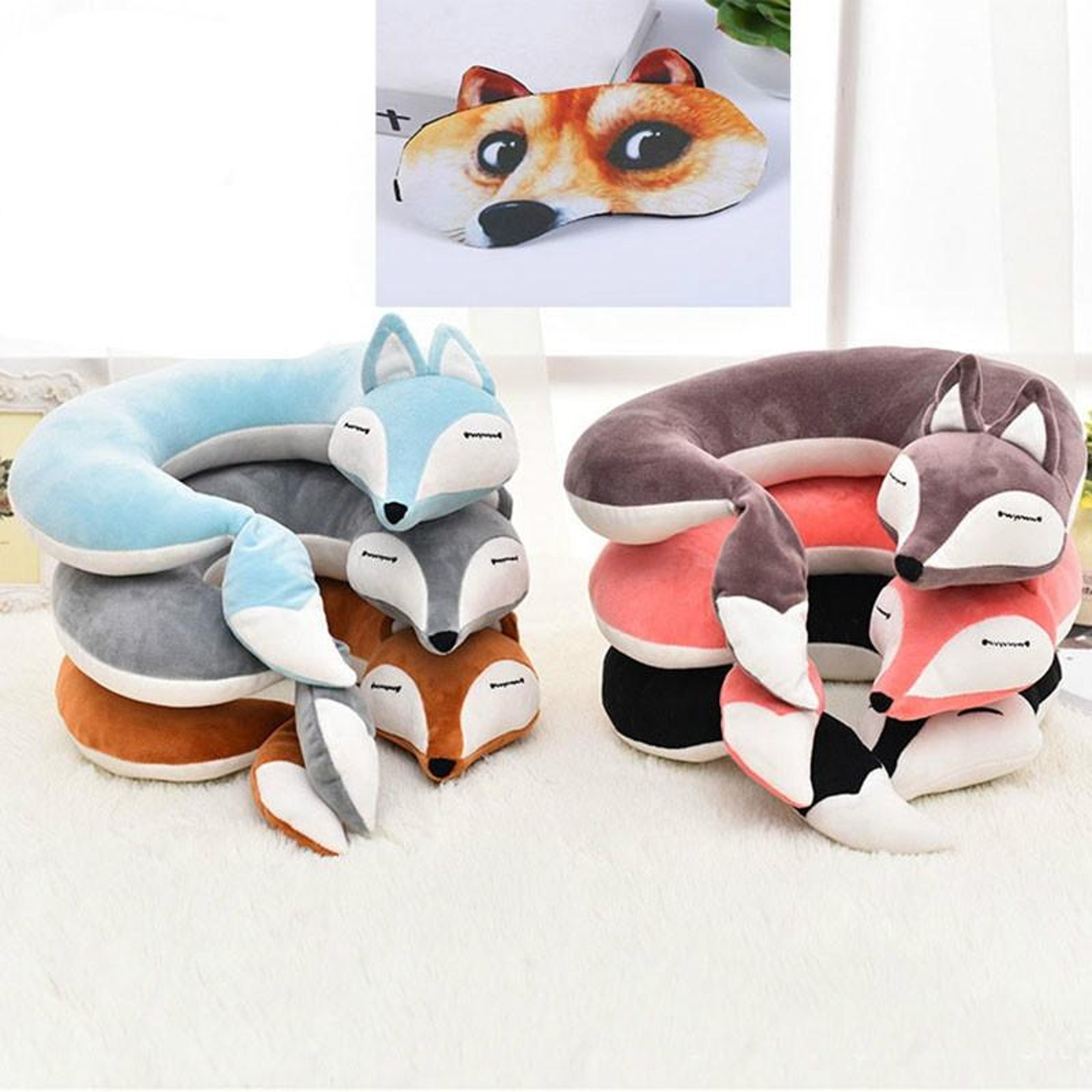 cute fox travel neck pillow, soft plush u-shaped neck pillow for car, plane, office & home