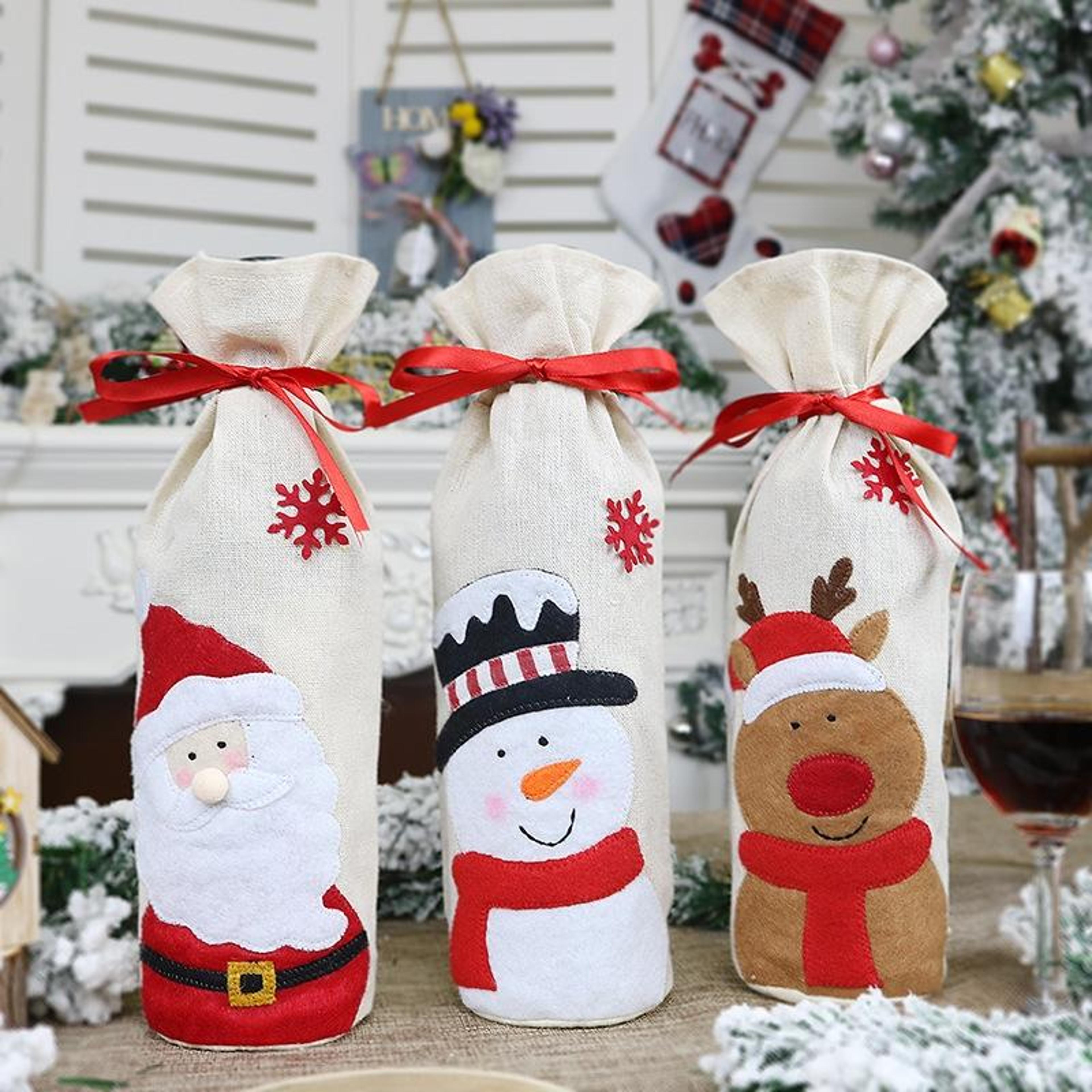 2pcs christmas wine bottle bag santa wine bottle cover reusable holiday wine gift bags