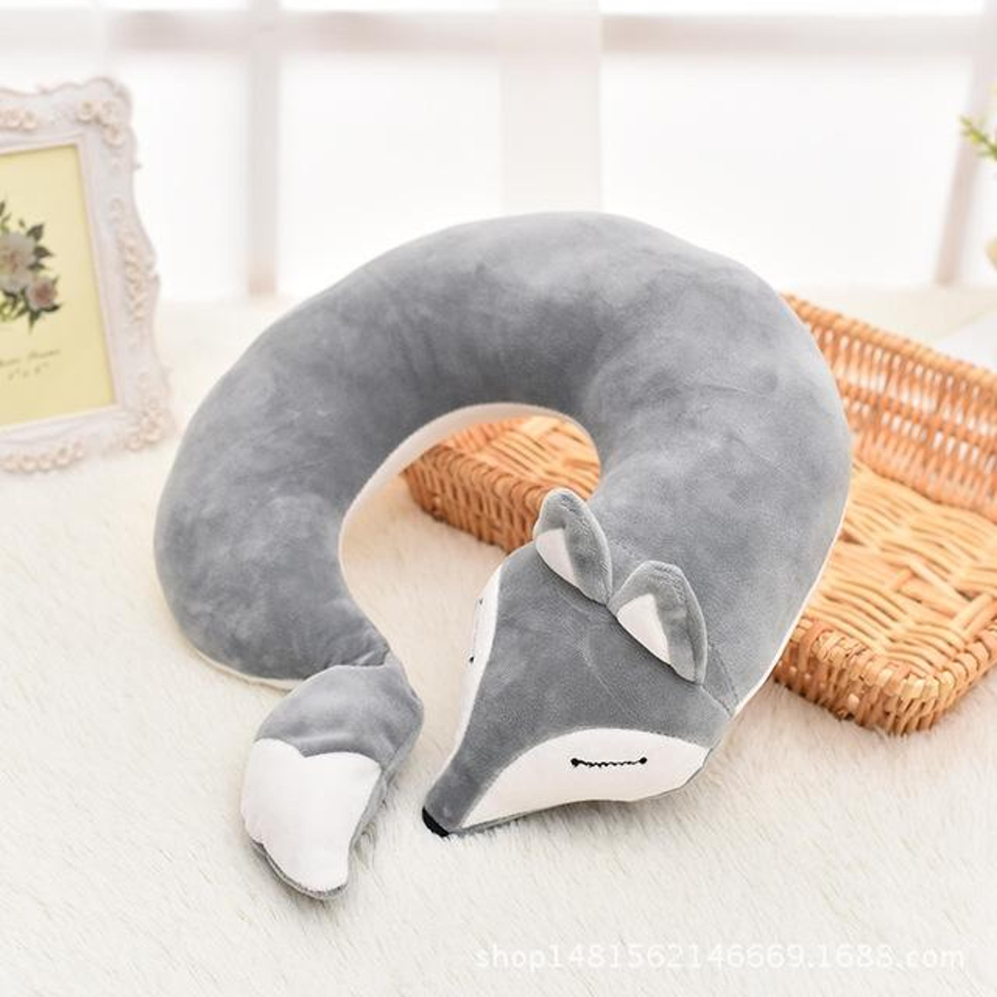 cute fox travel neck pillow soft plush u shaped neck support cushion for car plane and office
